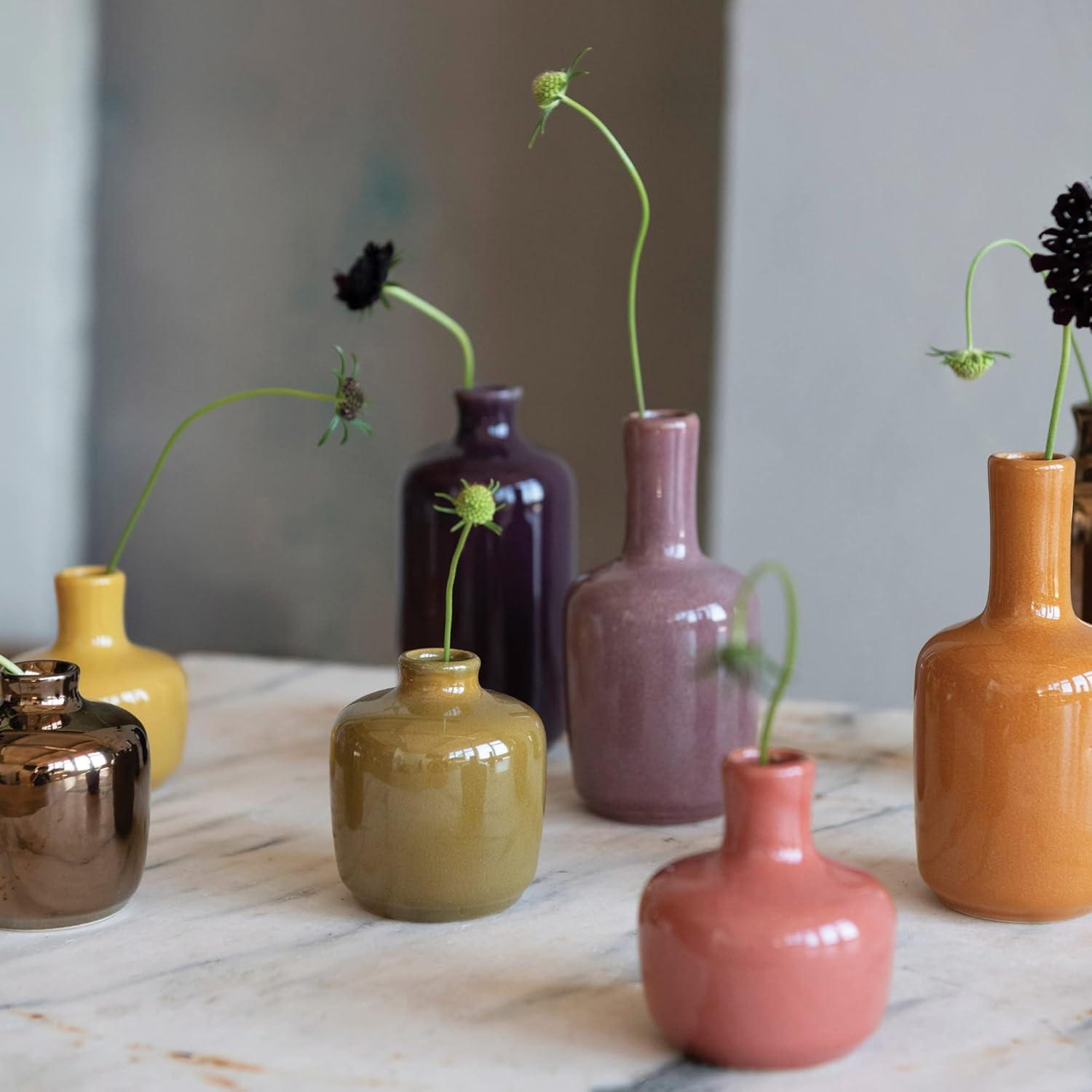 Charming Multicolor Ceramic Vase Set of 8 with Reactive Glaze