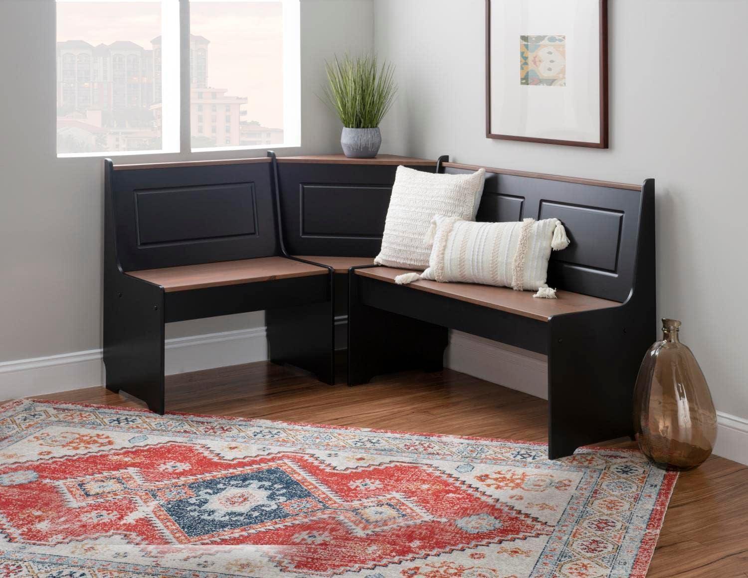 Linon 3pc Ardmore Breakfast Nook Storage Benches Dining Set Black/Pecan: Mid-Century Modern, Wood, 6-Seat Capacity