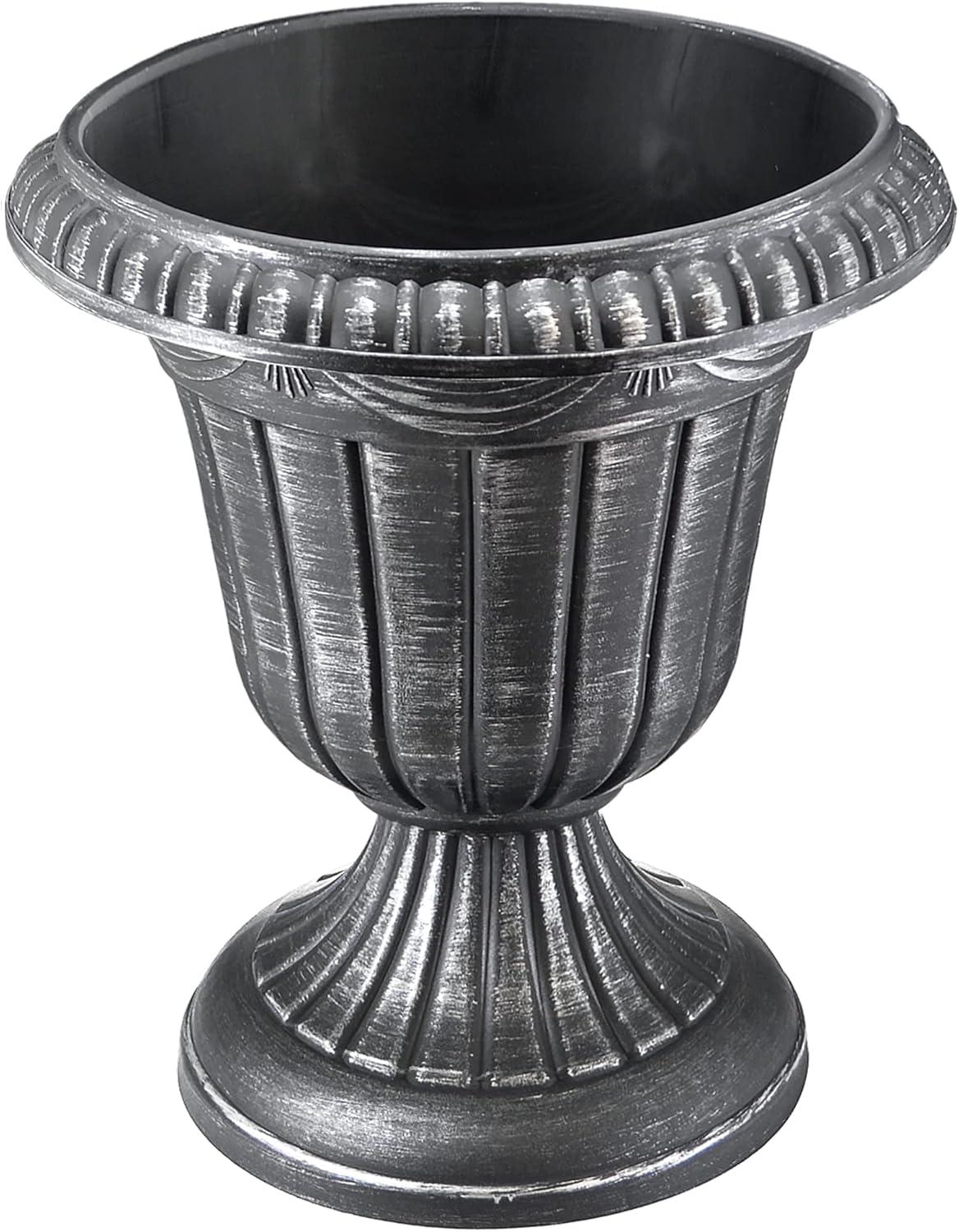 Classic 10" x 12" Brushed Silver Plastic Urn Planter