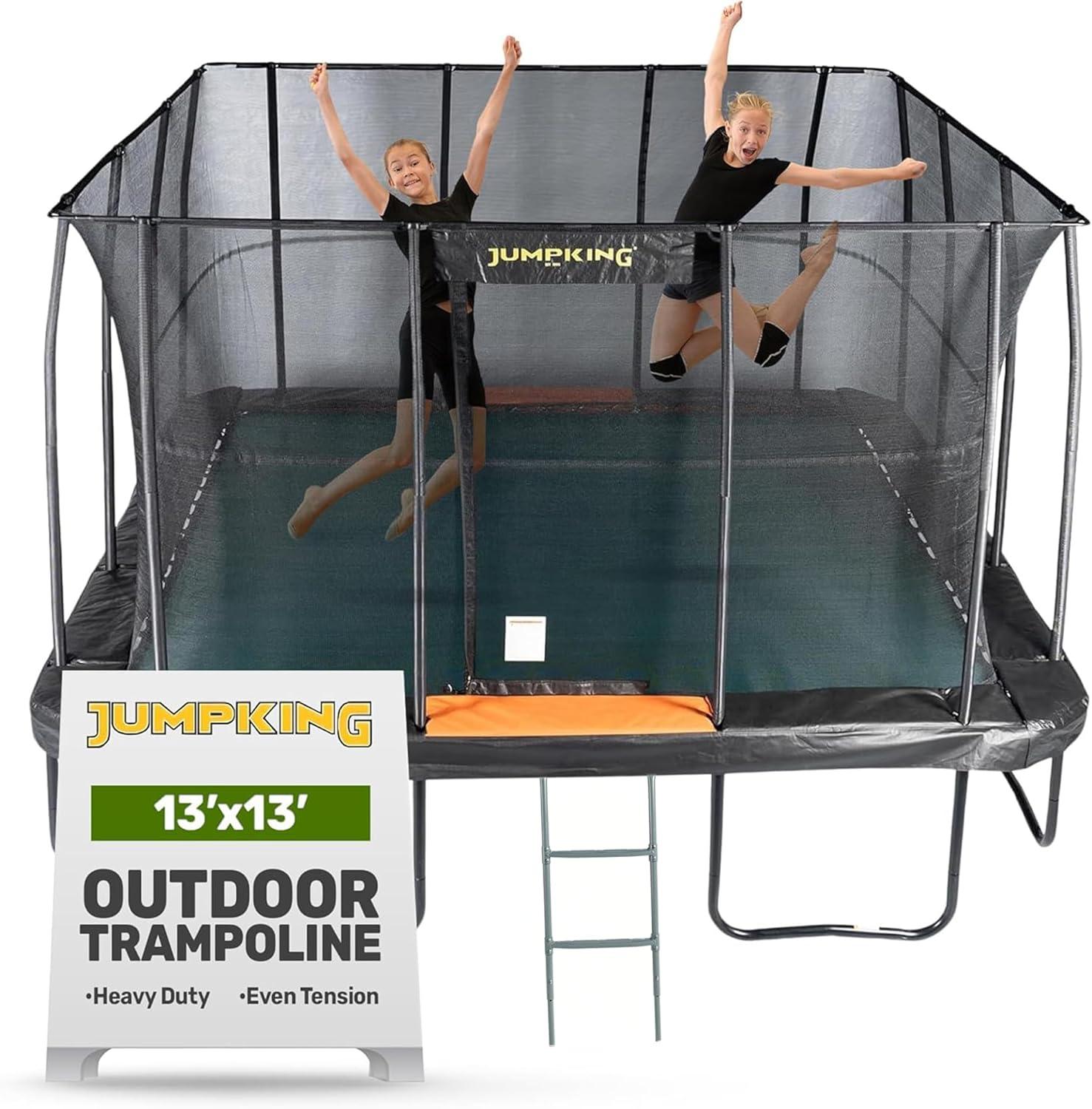 JumpKing 13ft Pro-Series Square Trampoline – Patented Spring Arrangement & Comfort Weave Jumping Pad