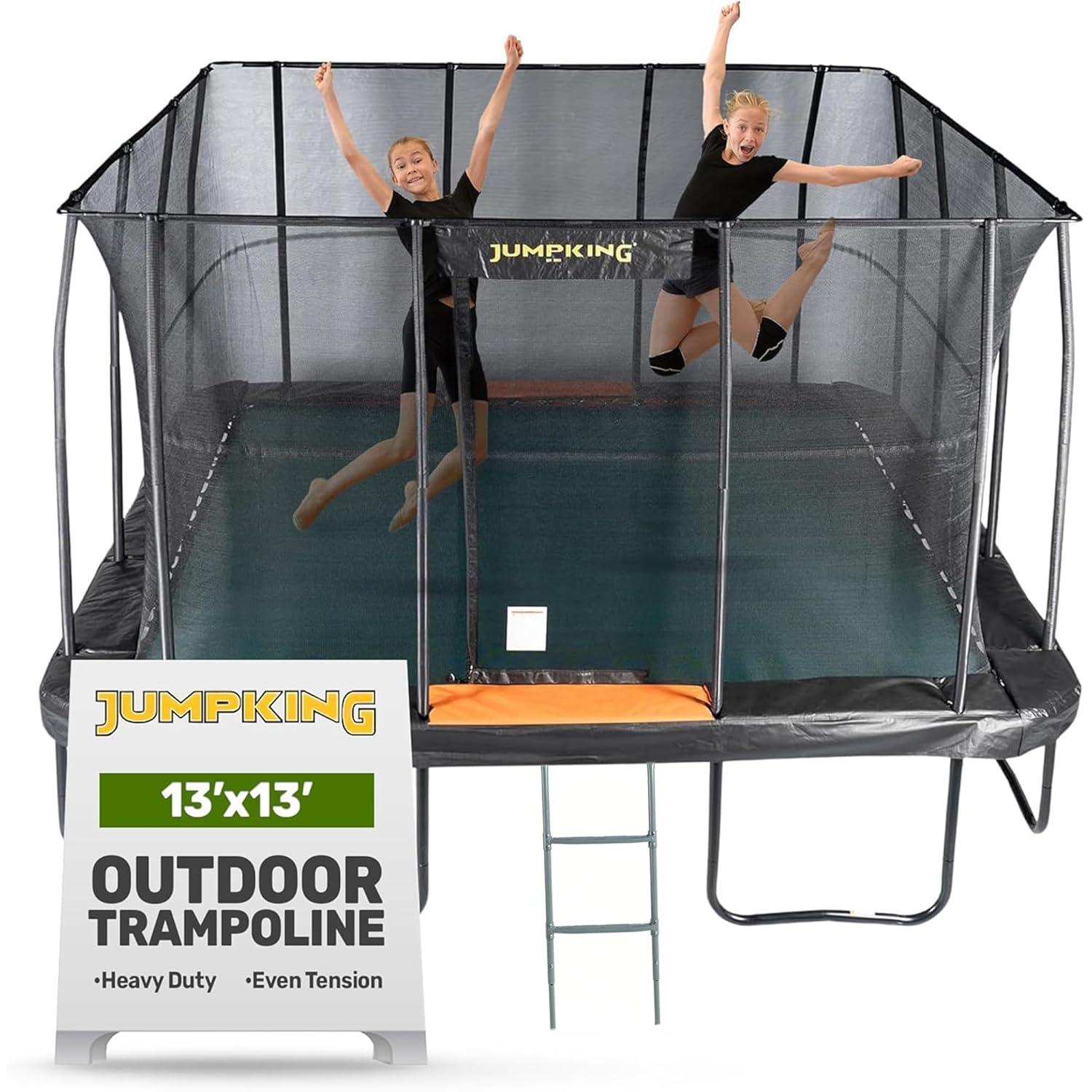 JumpKing 13ft Pro-Series Square Trampoline – Patented Spring Arrangement & Comfort Weave Jumping Pad