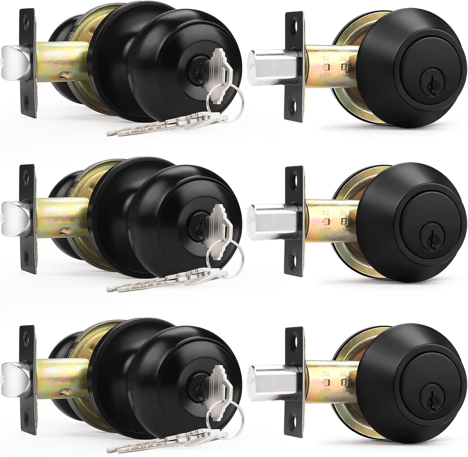 Black Stainless Steel Single Cylinder Door Knob and Deadbolt Set