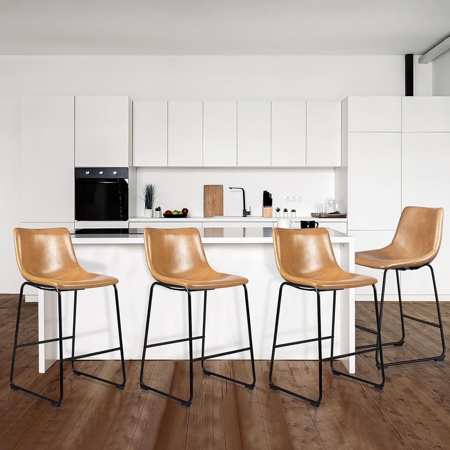 GIKPAL Barstools 26'' PU Leather Counter Height Bar Stools Set of 4 with Back Modern Armless Chairs with Footrest and Metal Legs for Kitchen Living Room Pub, Black