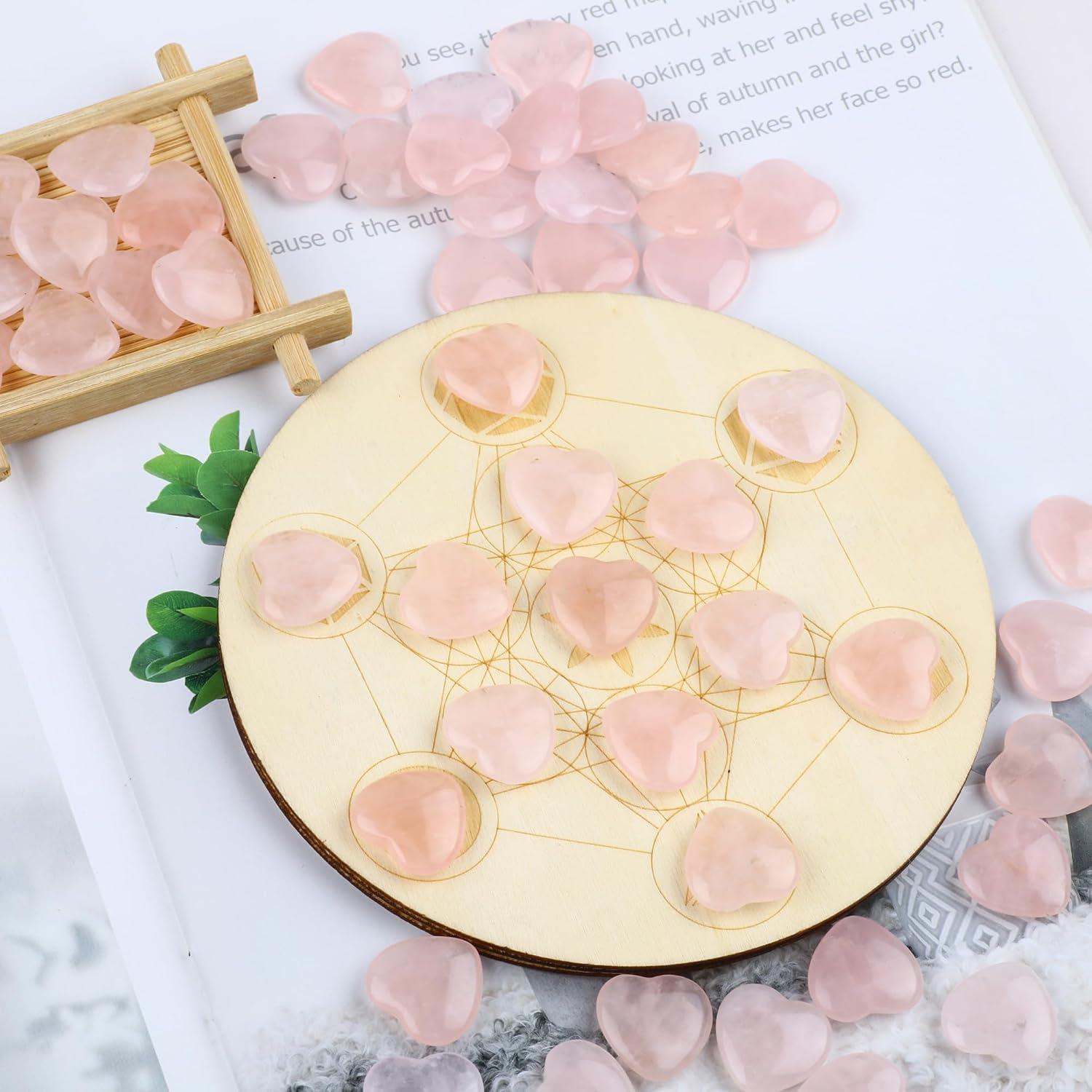 20-Piece Pink Rose Quartz Heart-Shaped Healing Stones Set