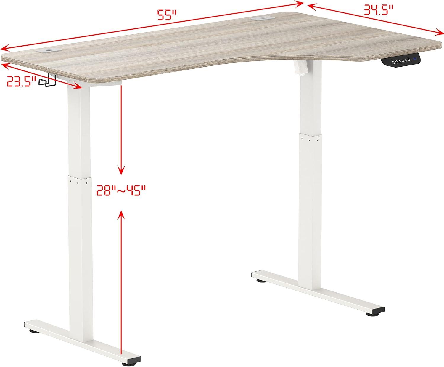 Adjustable Oak Wood & Alloy Steel 55" L-Shaped Computer Desk