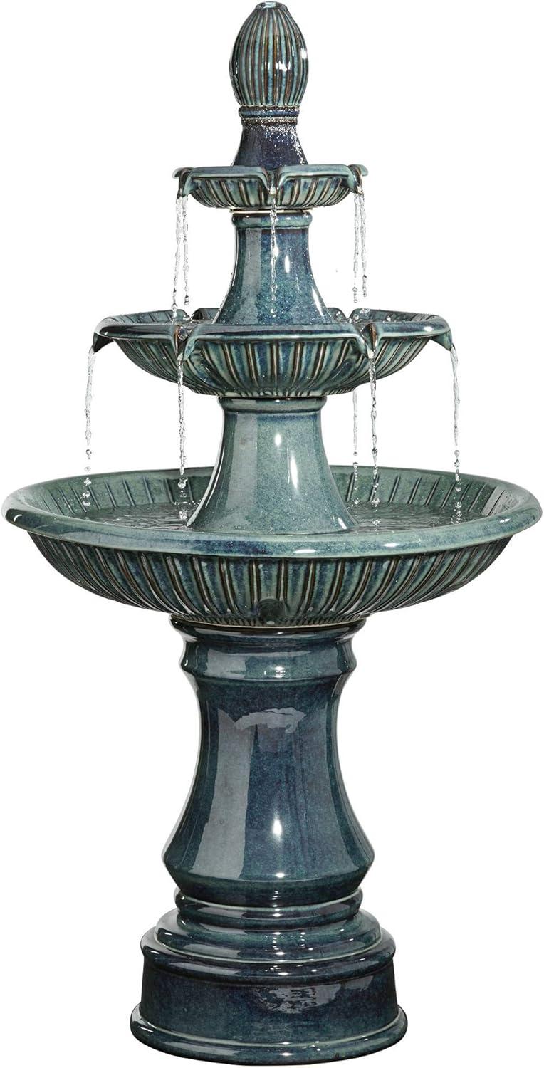 John Timberland Outdoor Floor Water Fountain with Light LED 46" High Three Tier for Yard Garden Patio Deck Home