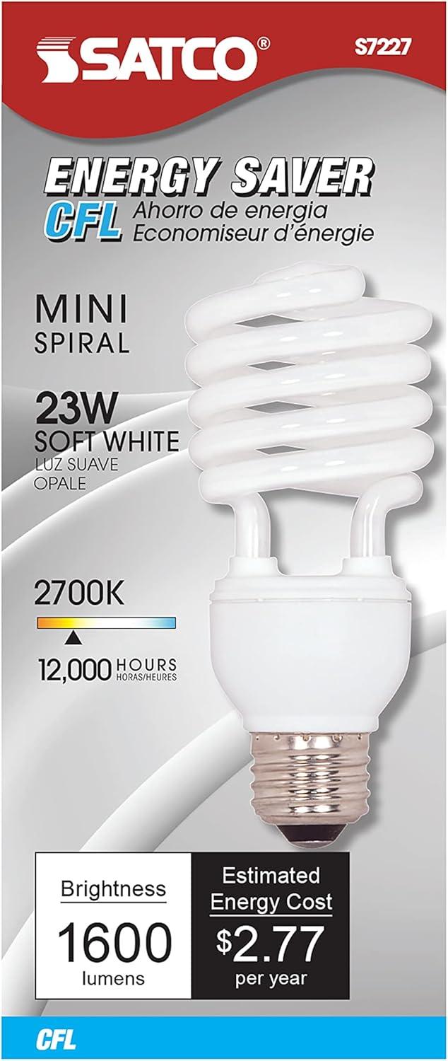 White Frosted T2 Mini Spiral Fluorescent Bulb, 23-Watt