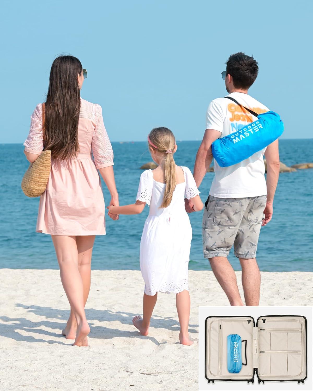 OutdoorMaster Beach Tent Sun Shelter with 2 Ventilated Doors, UPF50+ Easy Setup Beach Tent Canopy for 3 Person, Lightweight & Portable Family Beach Umbrellas for Sand with Carrying Bag - Blue