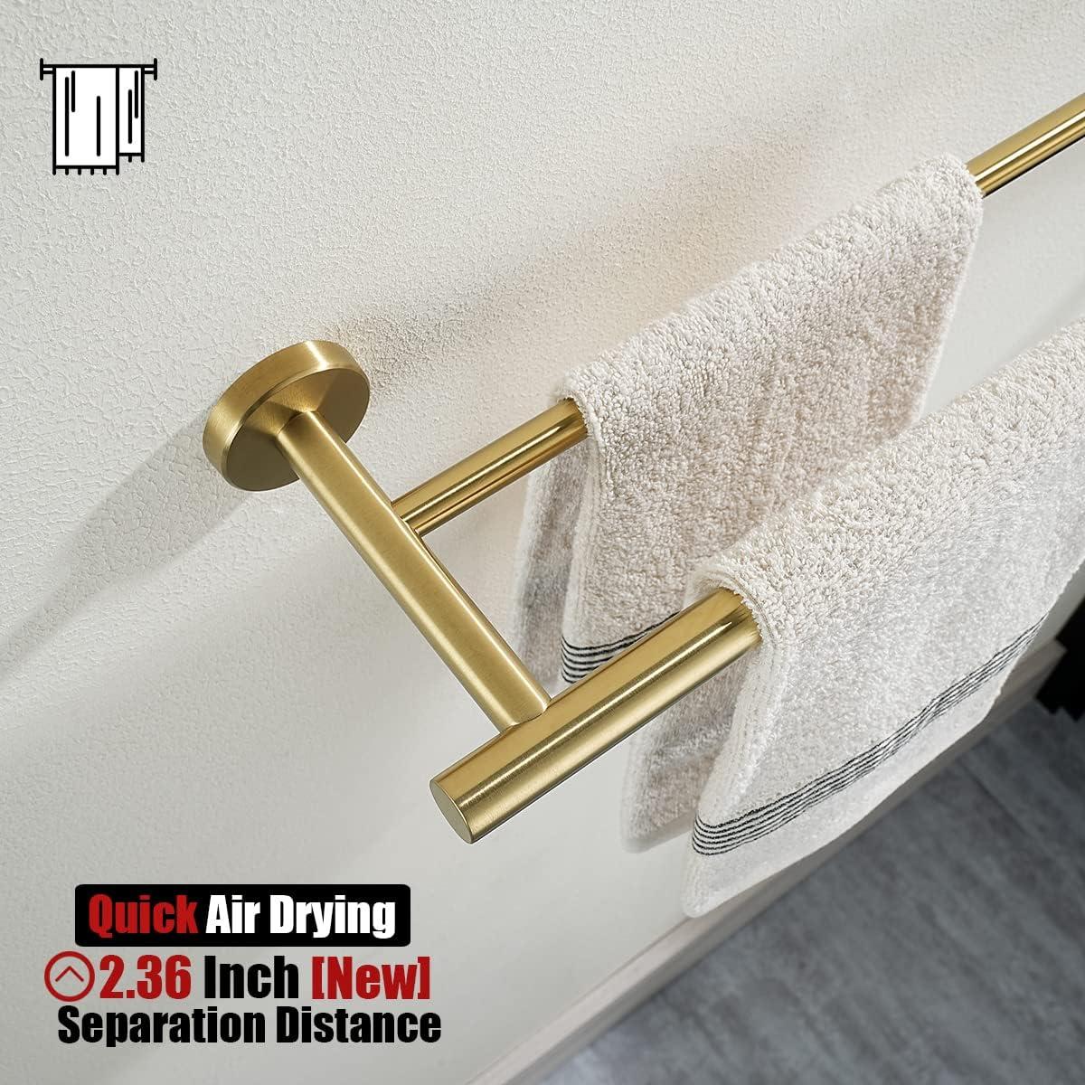 JQK Double Towel Bar 27 Inch, Brass Gold Useable Length 24 Inch 304 Stainless Steel Thicken 0.8mm Bath Towel Rack for Bathroom, Towel Holder Wall Mount, TB100L24-BG