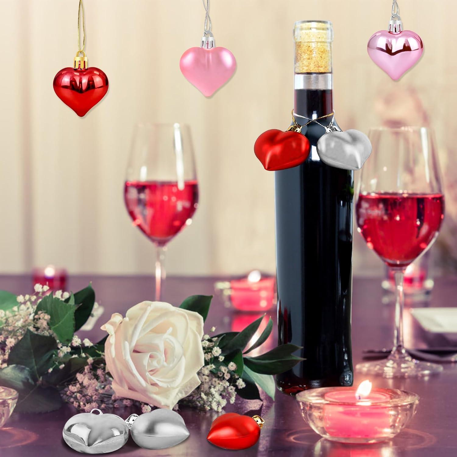 Valentine's Day Decor Heart Shaped Ornaments, 36PCS Valentines Heart Decorations, Romantic Valentine's Day Hanging Decorations, Red Pink Silver Heart Shaped Baubles for Home Wedding Party