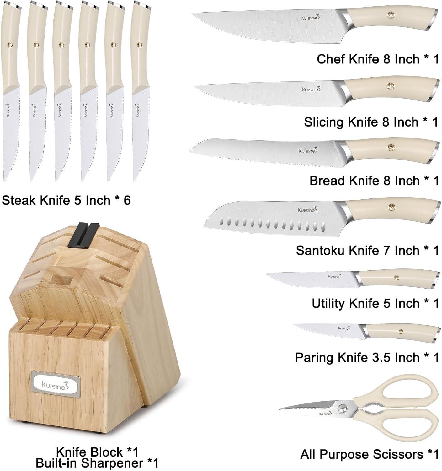kuisine Kuisine 15-Piece Kitchen Knife Block Set Premium Stainless Steel