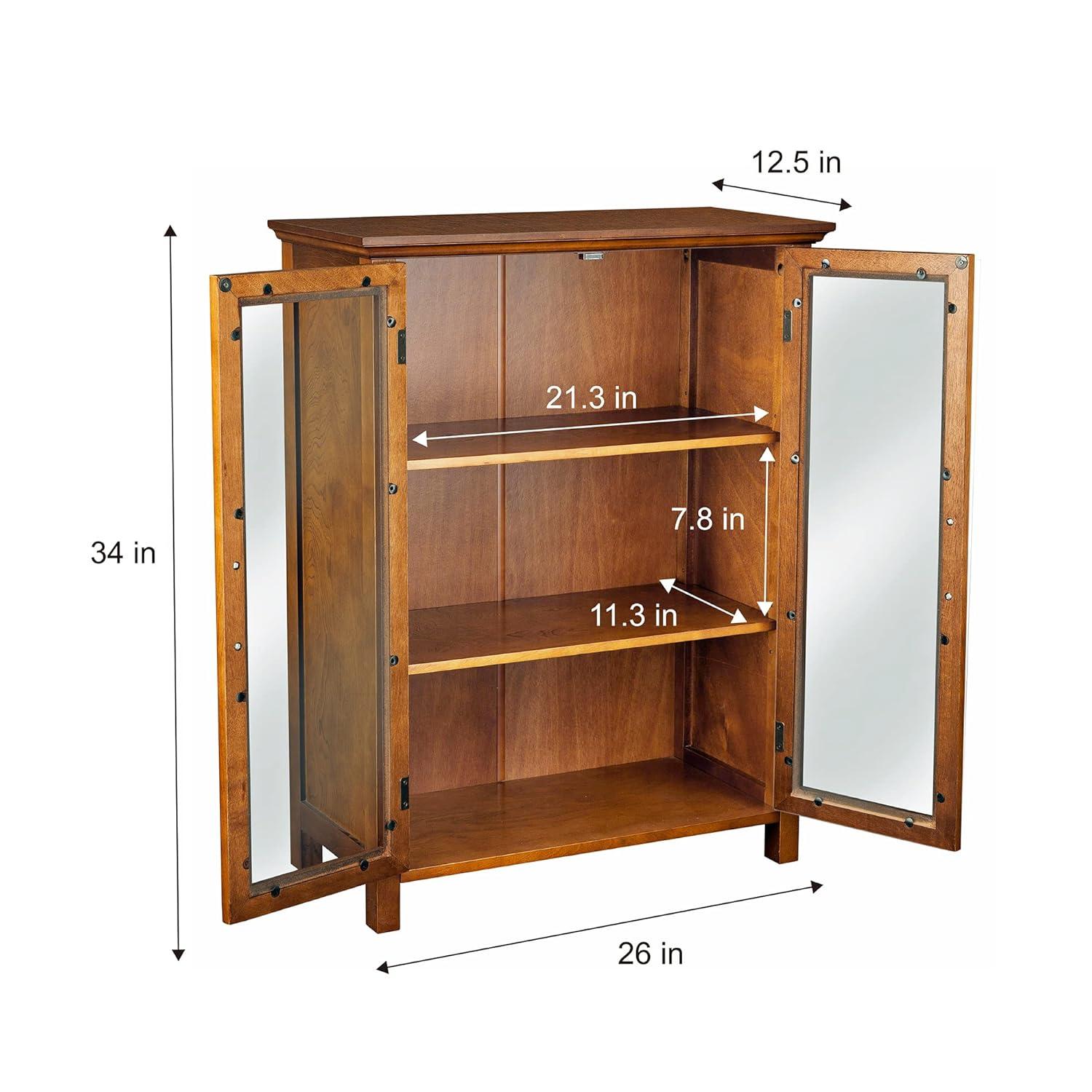 Teamson Home Avery Freestanding Two-Door Floor Accent Cabinet with Antique Brass Handles, Oiled Oak