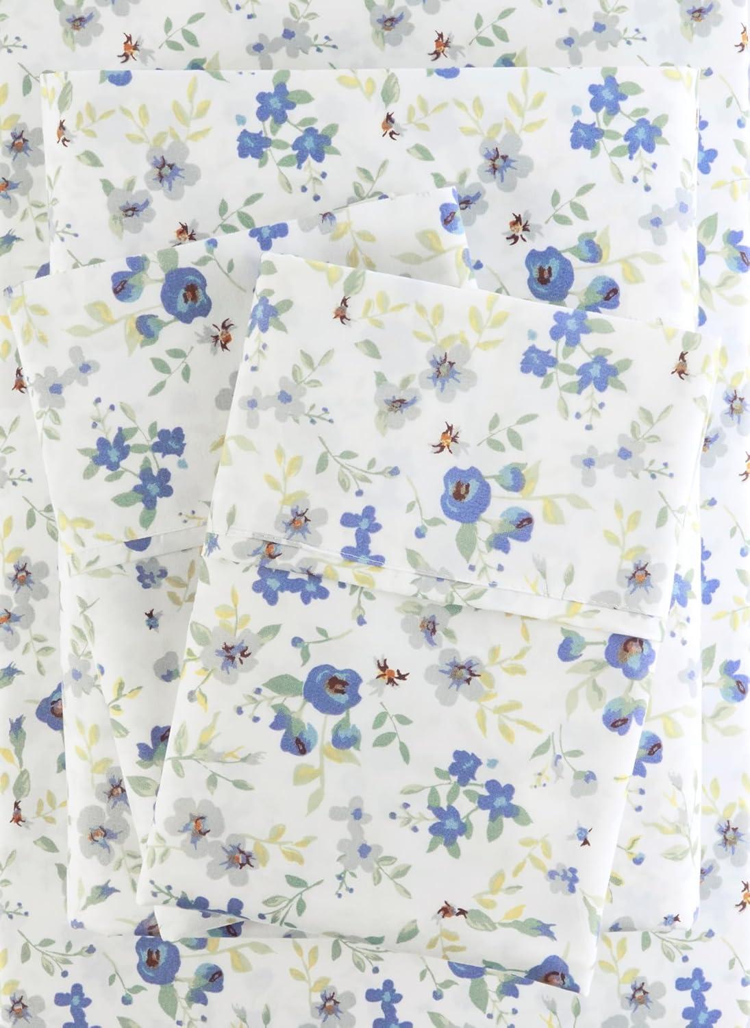 Light Blue Floral Microfiber Full Bed Sheet Set