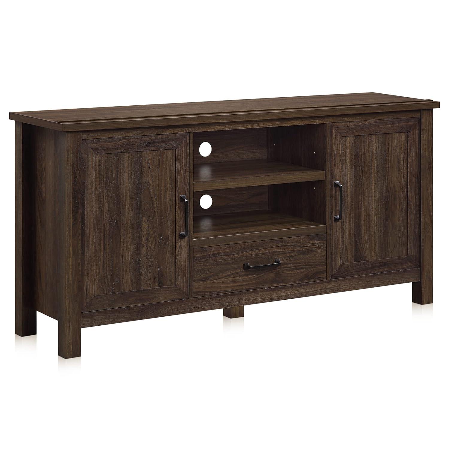 BELLEZE Modern 60 Inch Farmhouse TV Stand or Entertainment Center for TVs Up to 65 Inches, Sideboard Kitchen Buffet Storage Cabinet with Shelves and Storage - Virat (Dark Walnut)
