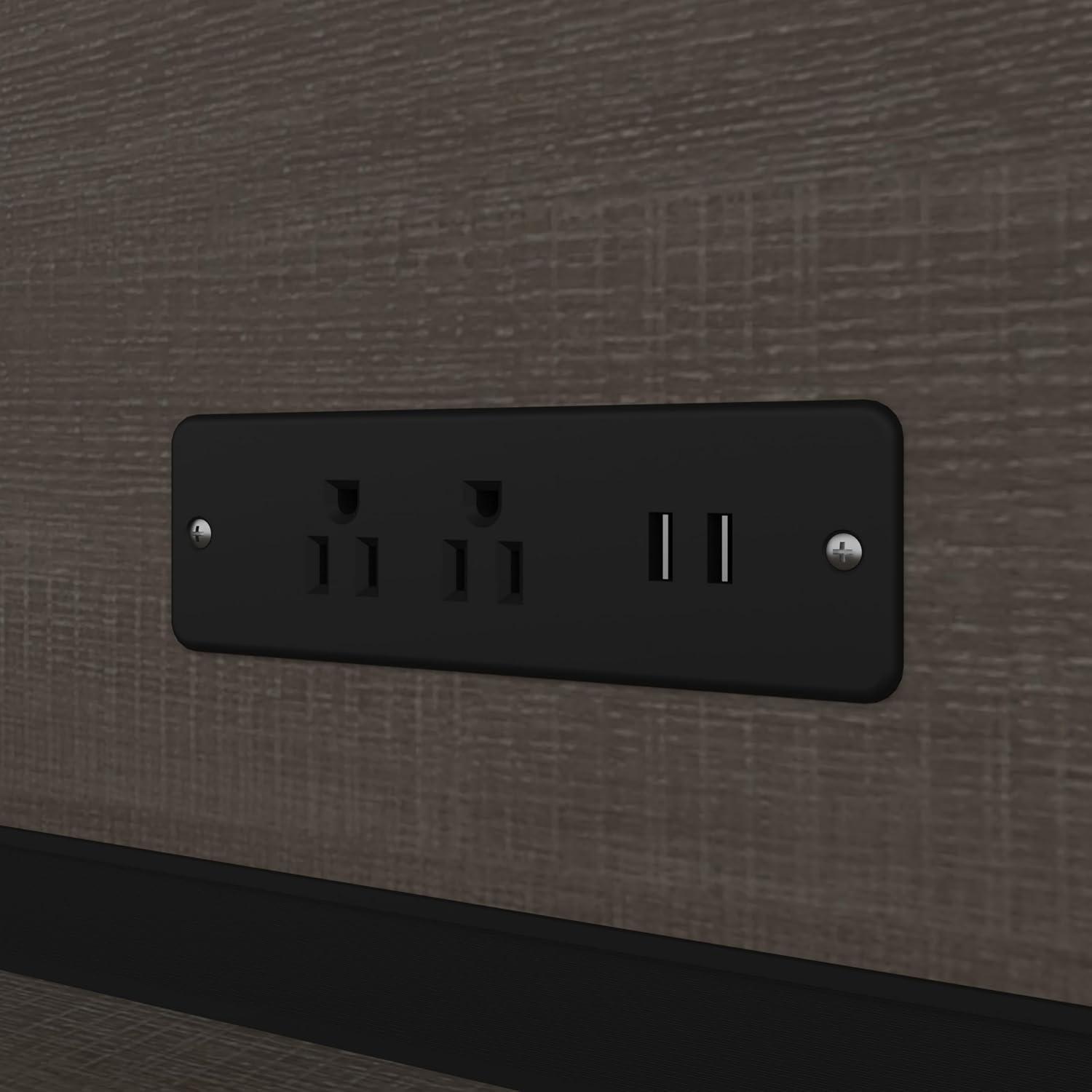 Bestar Logan 66W U or L-Shaped Executive Office Desk with Pedestal and Hutch in bark grey