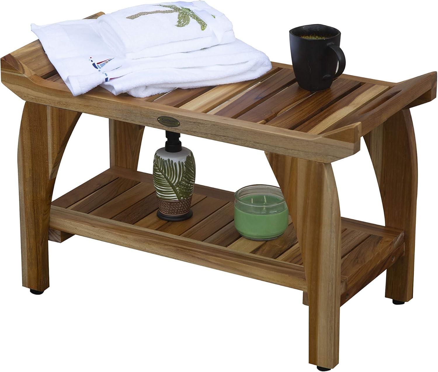 30" Tranquility ED942 Wide Teak Shower Bench with Handles - EcoDecors