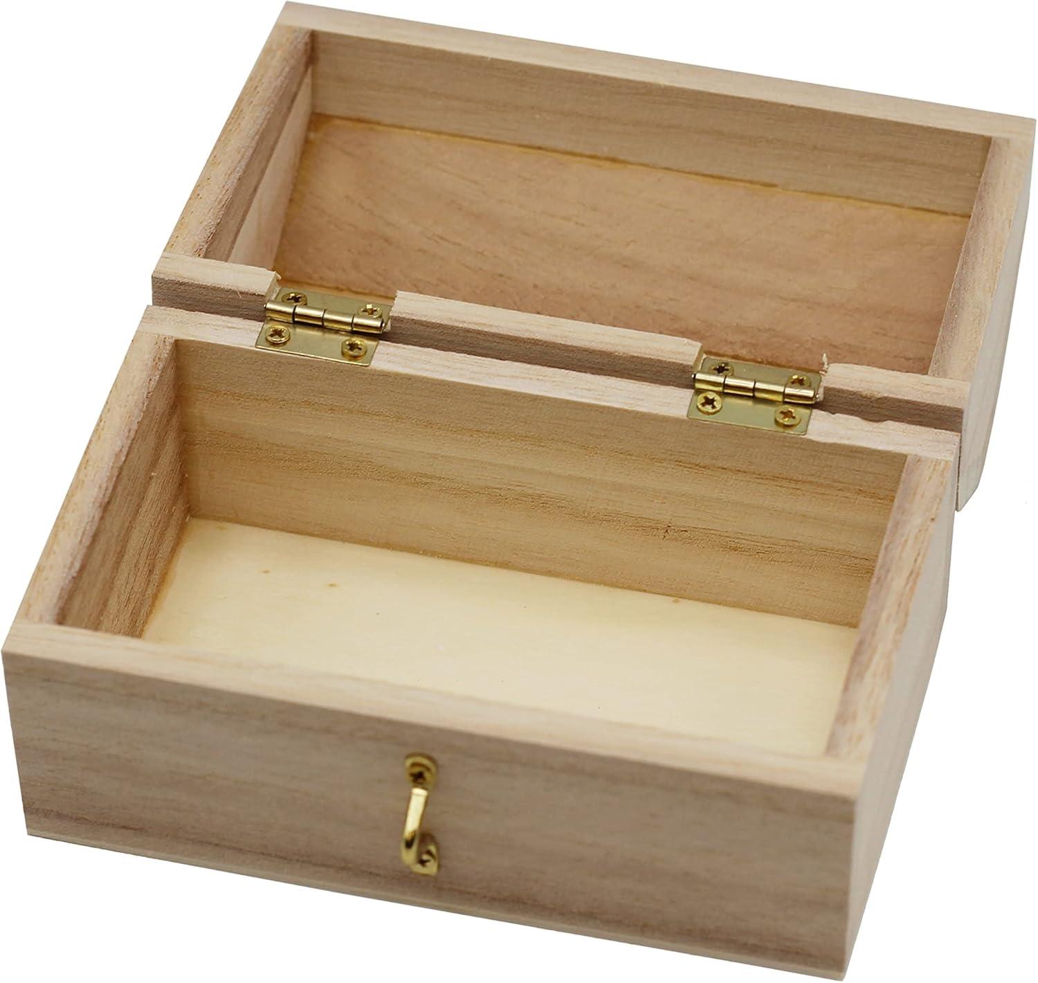 Pack of 6 Ready to Decorate Wood Treasure Chest Box Savings Bank with Coin Slot, Hinged Lid and Lockable Front Clasp, DIY Craft