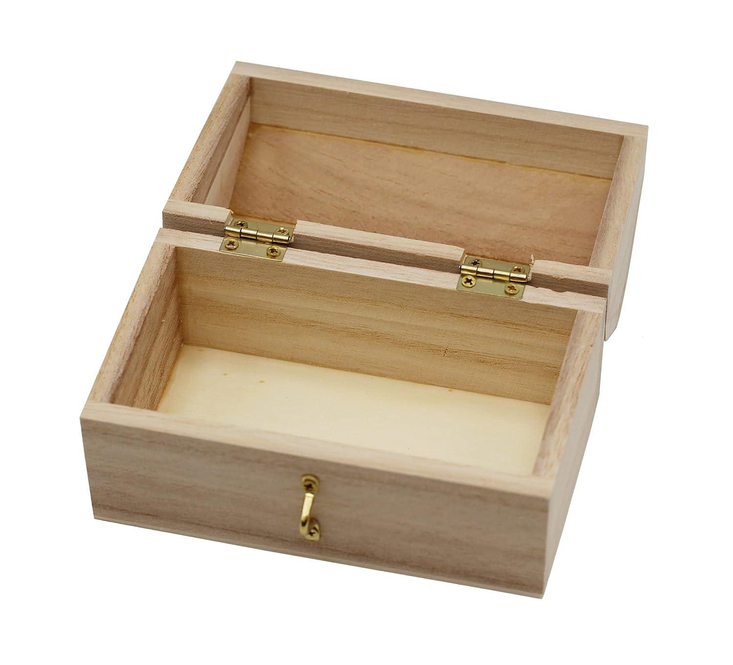 Pack of 6 Ready to Decorate Wood Treasure Chest Box Savings Bank with Coin Slot, Hinged Lid and Lockable Front Clasp, DIY Craft