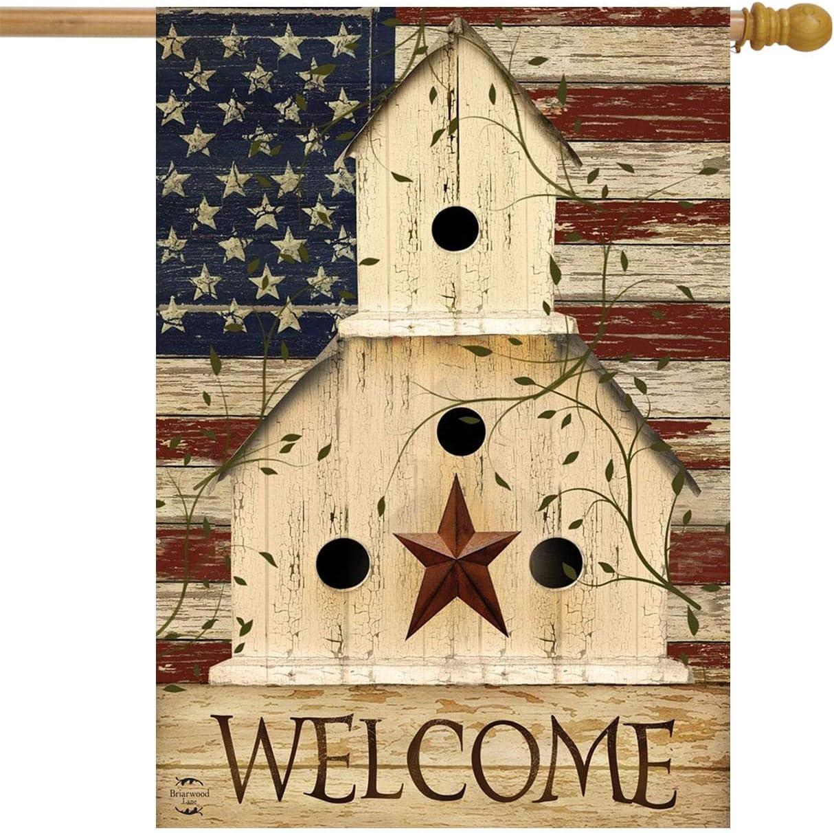 Americana Welcome House Flag Primitive Patriotic 28" x 40" Briarwood Lane
