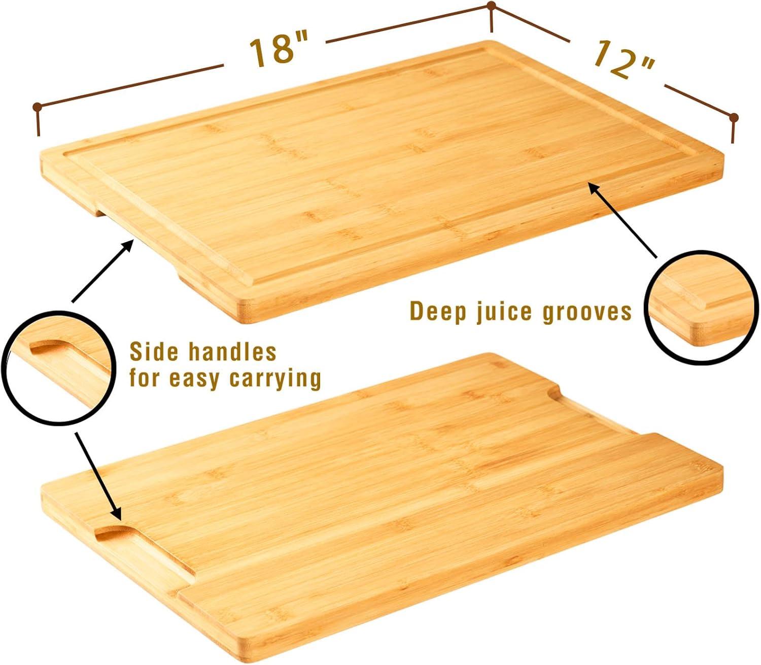 Large Bamboo Cutting Board with Juice Grooves and Handles