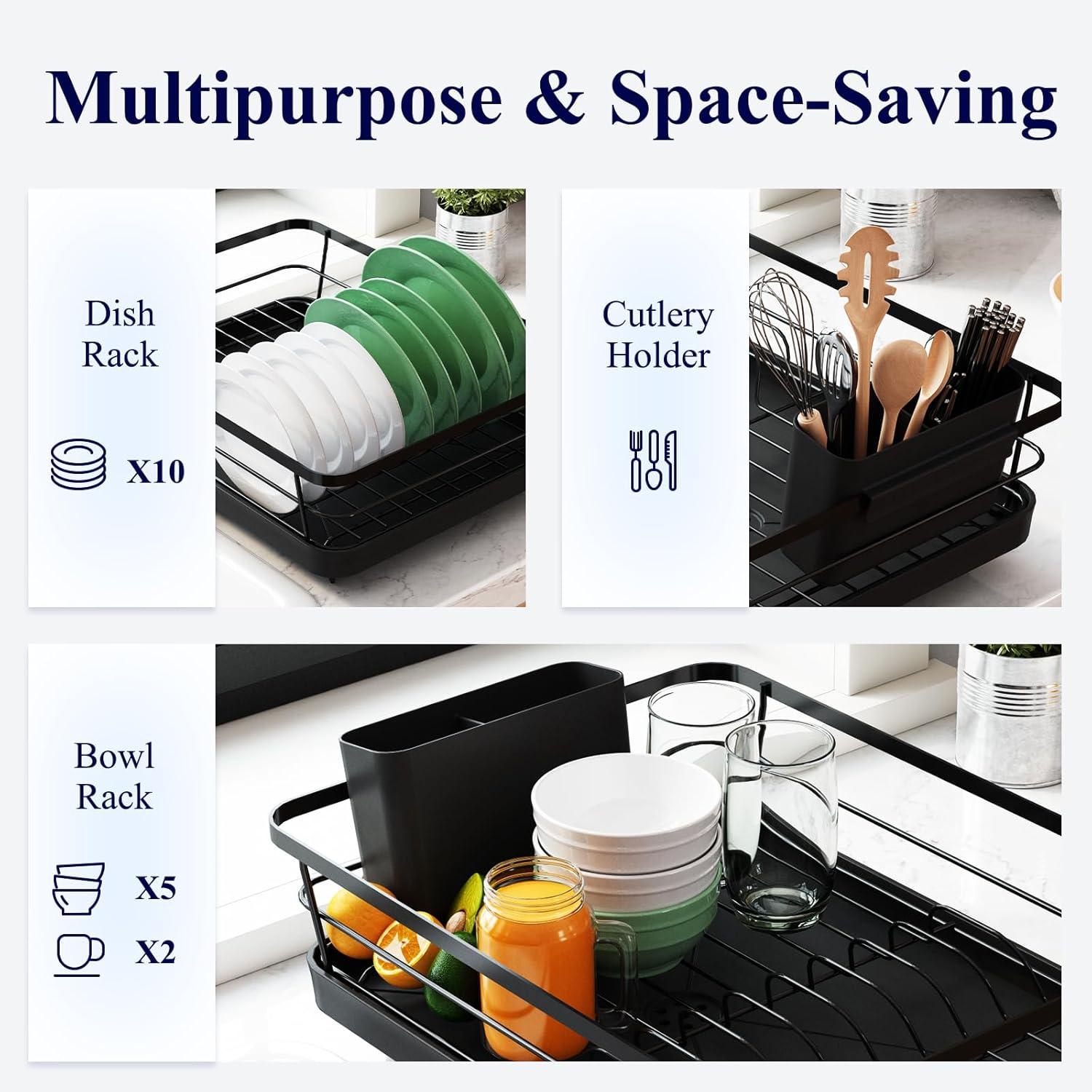 Kitsure Dish Drying Rack with a Cutlery Holder for Kitchen Counter and Sink