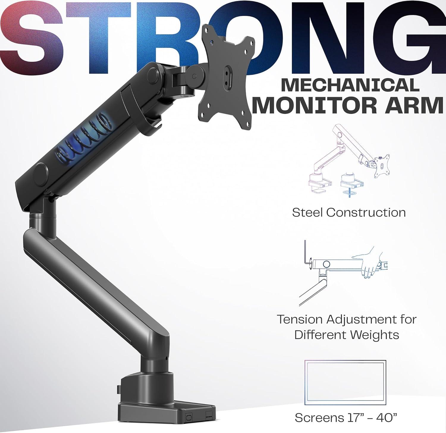 Vivo Mechanical Arm Single Monitor Desk Mount