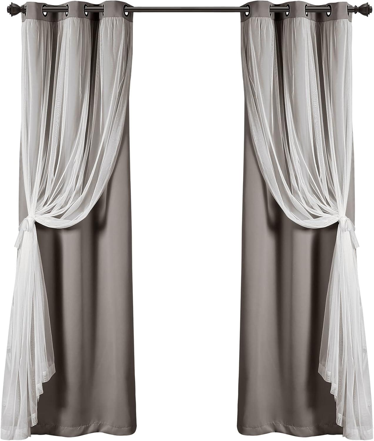 Light Gray Grommet Blackout and Sheer Curtain Panels, 38"W x 45"L