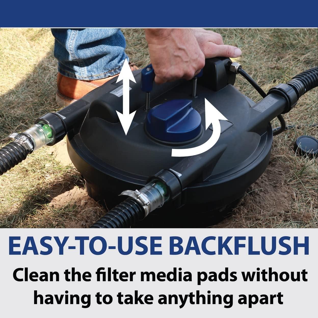 The Pond Guy AllClear G2 Bio Pressure Filter & Ultraviolet Light Clarifier with Backflush System, Pressurized External UVC Biological & Mechanical Filtration, Koi Fish Water Garden, All Clear 2000