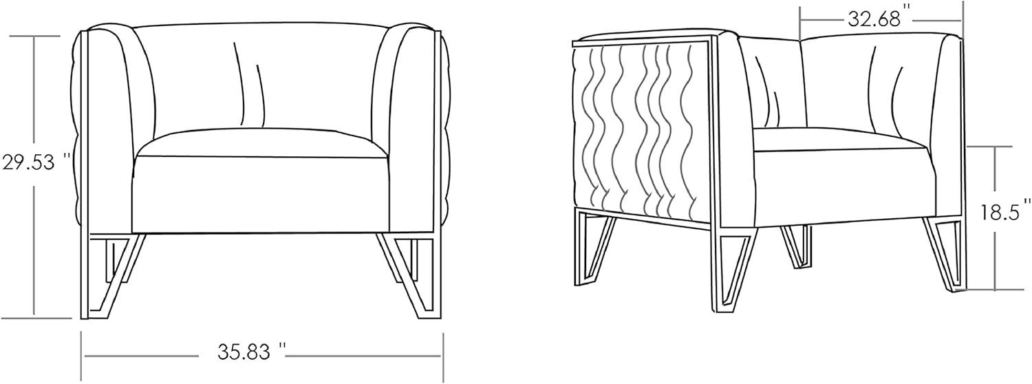 Manhattan Comfort 2pc Vector Sofa and Armchair Set Gray: Velvet Upholstery, Metal & Wood Frame, No Assembly Required