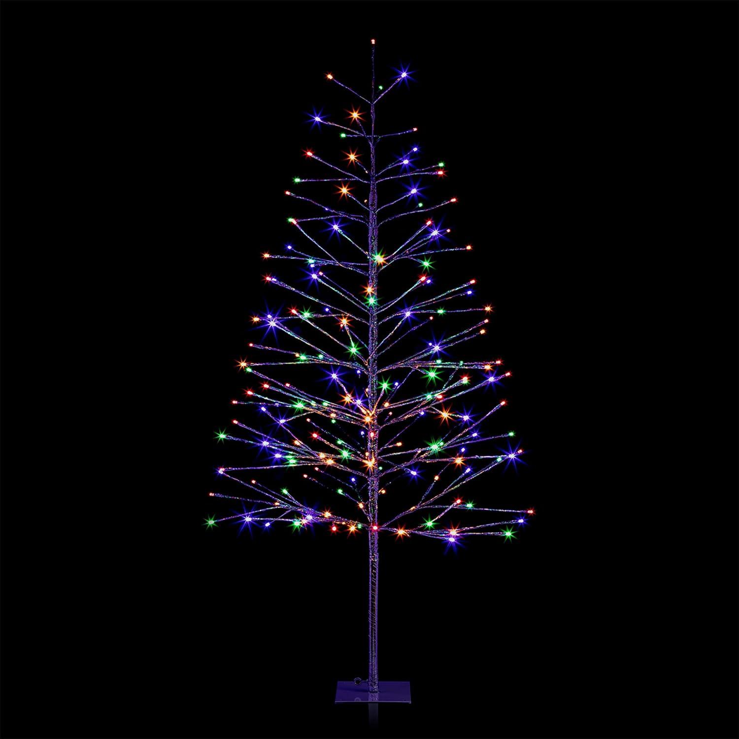 Alpine Corporation 60/68-Inch Silver Christmas Tree with Multi-Color LED Lights