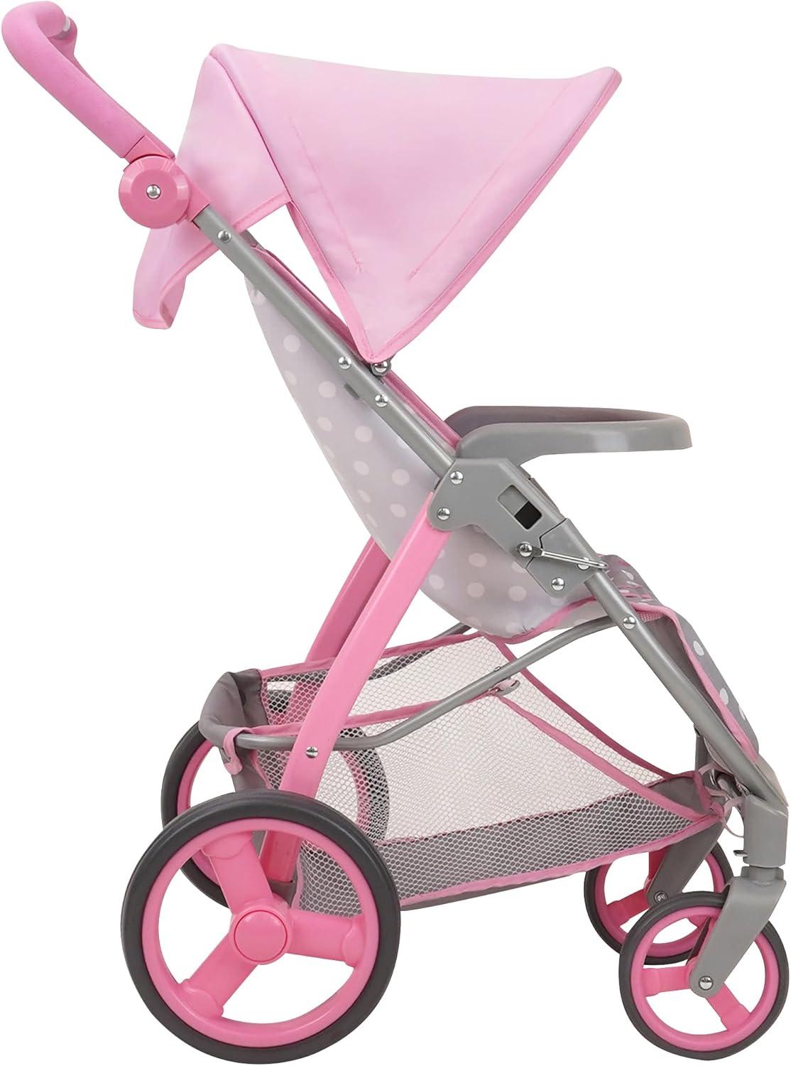 Cotton Candy Pink Doll Travel System in Grey Polka Dots, Fits Dolls Up to 18"