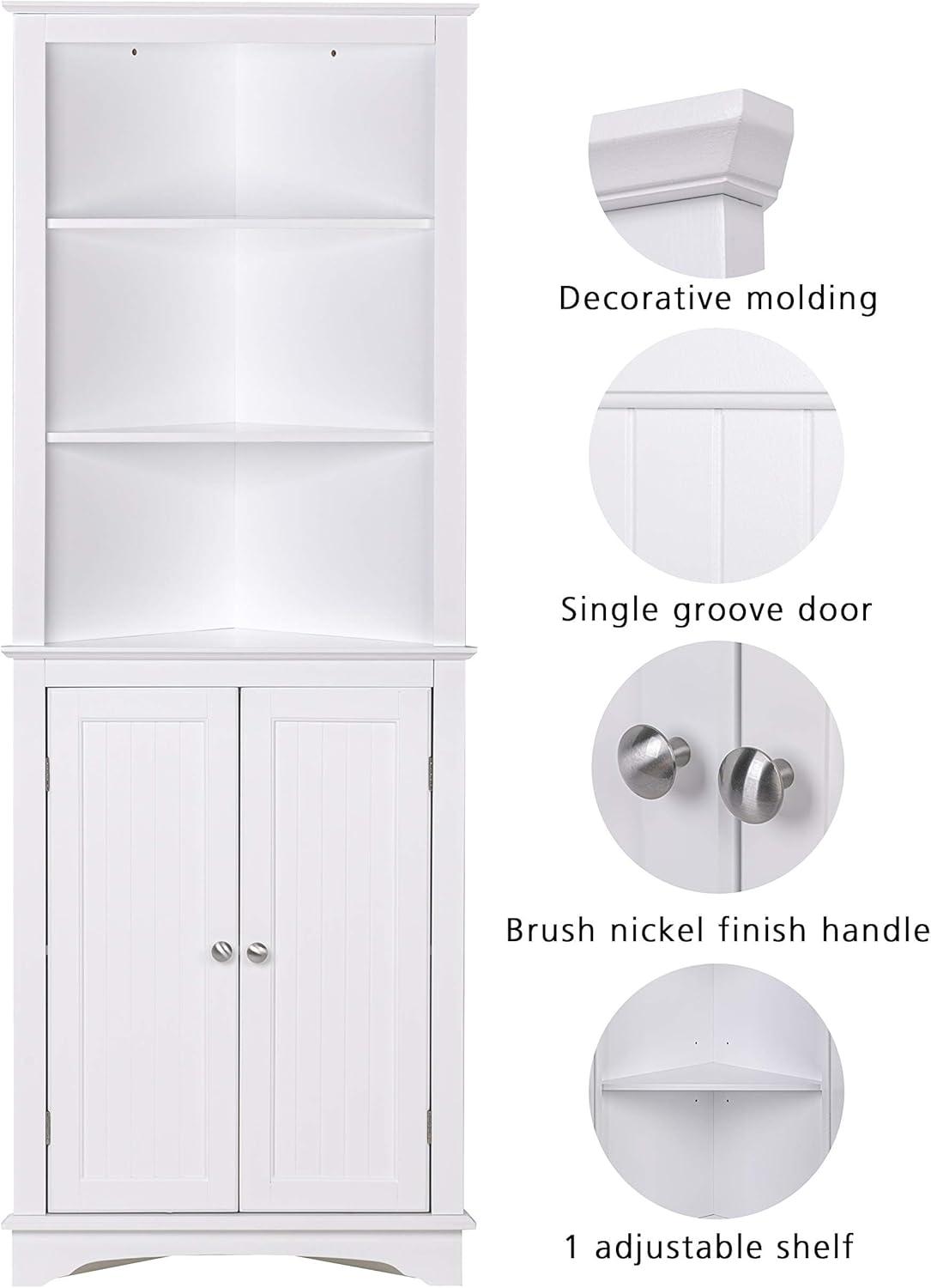 Tall White Lockable Corner Cabinet with Adjustable Shelving