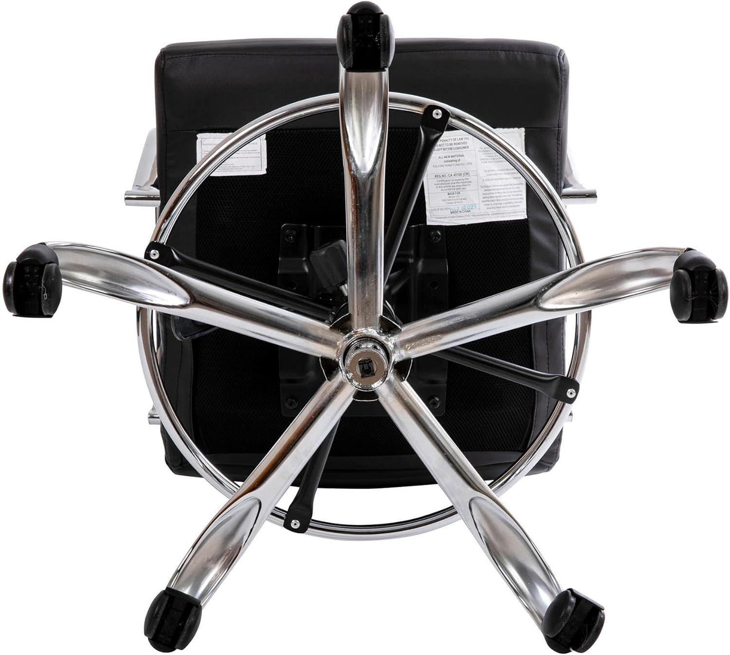 Mid-Back Black Leather Swivel Drafting Chair with Silver Frame