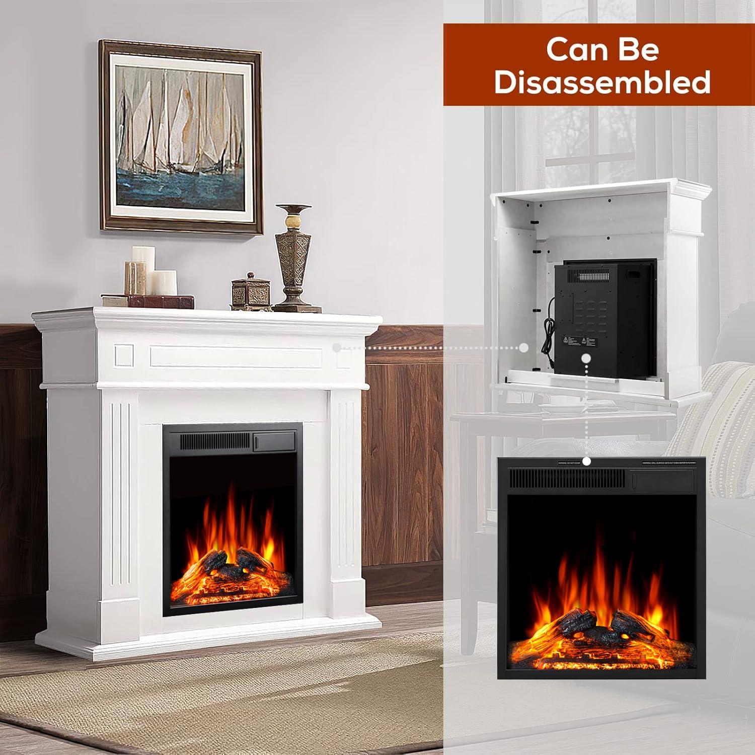 R.W.FLAME 43” Electric Fireplace Mantel, Freestanding Electric Fireplace, Remote Control, Adjustable LED Flame, PEARLWHITE