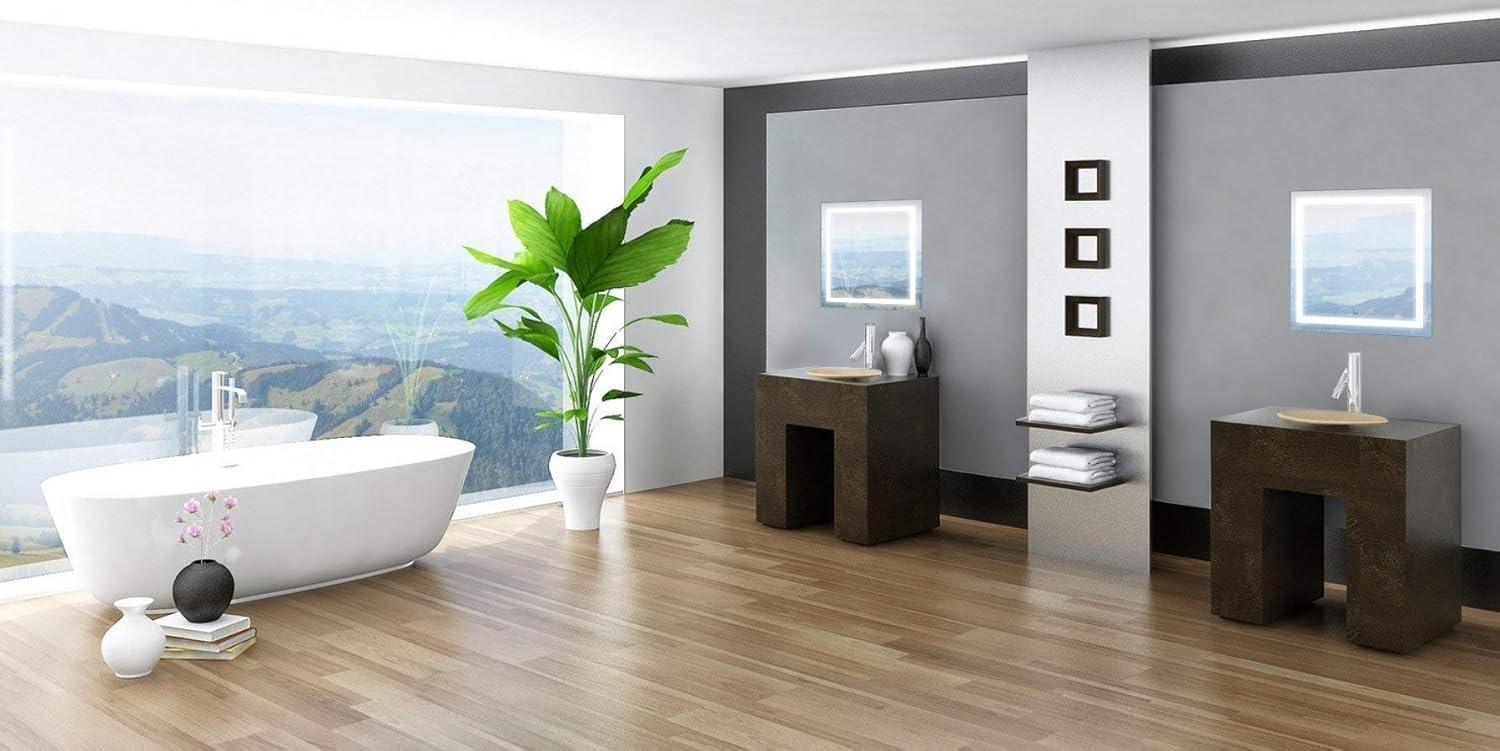 Krugg Icon Square LED Bathroom Mirror with Dimmer and Defogger - 3 Sizes