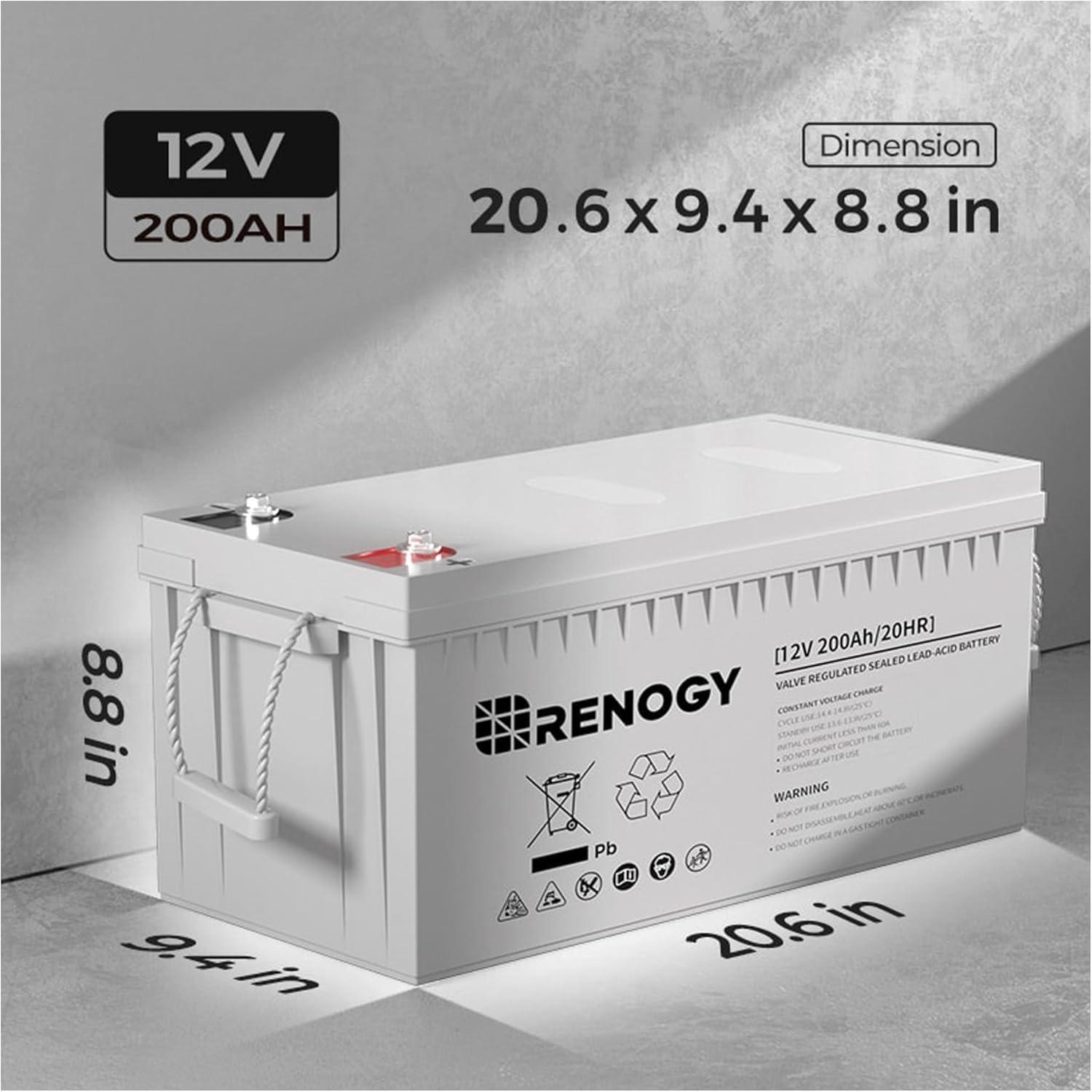 Renogy Deep Cycle AGM Battery 12 Volt 200Ah, 2000A Max Discharge Current, Safe Charge Most Home Appliances for RV, Camping, Cabin, Marine and Off-Grid System, Maintenance-Free