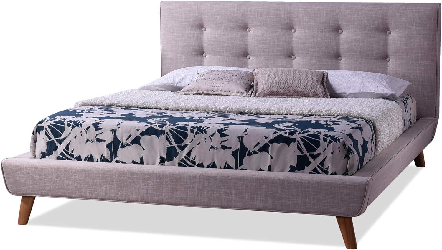 King Jonesy Scandinavian Style Mid-Century Fabric Upholstered Platform Bed Beige - Baxton Studio