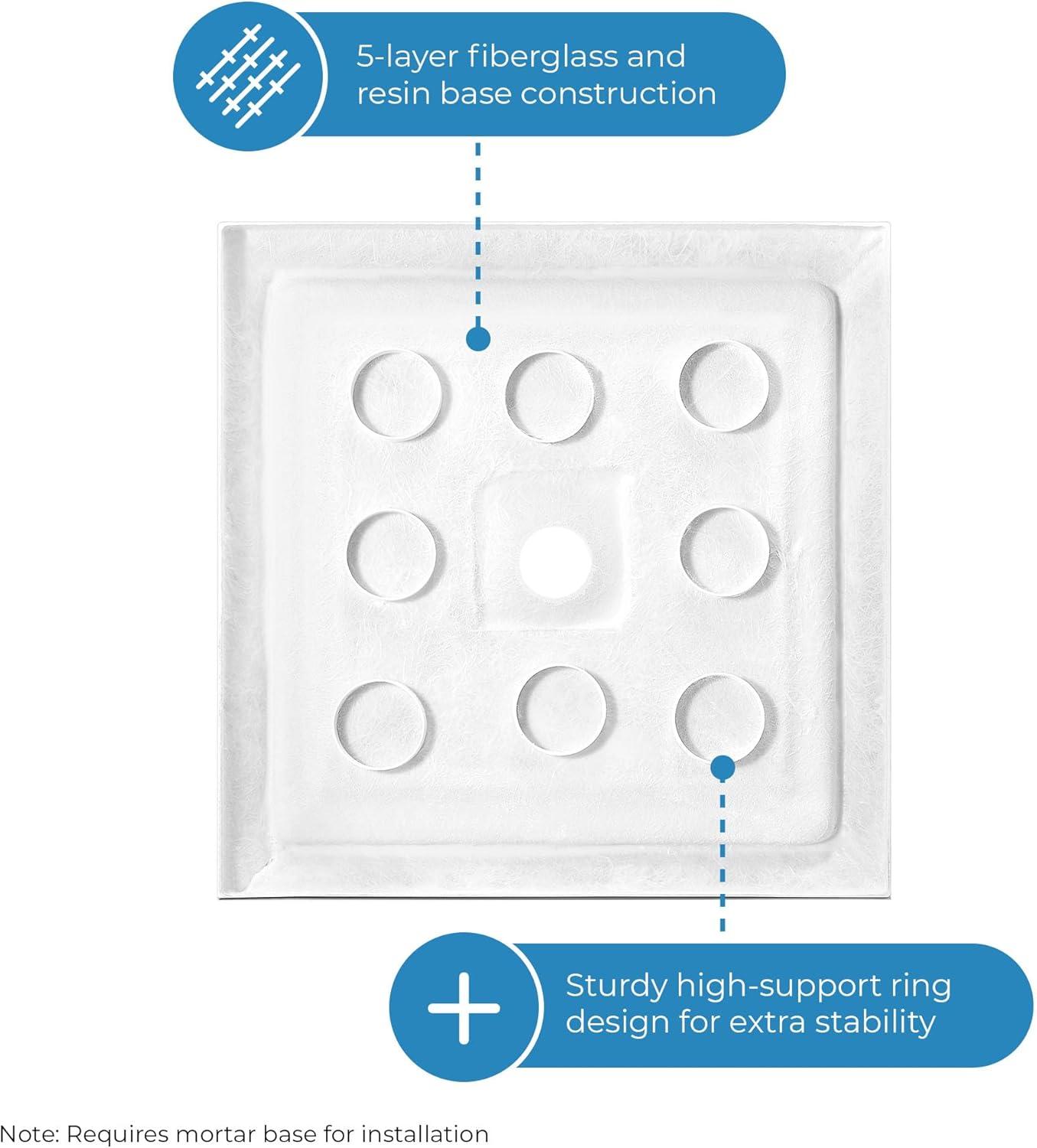 OVE Decors 34" x 32" Rectangle Shower Base Pan, White Acrylic, Center Drain, Reversible Design