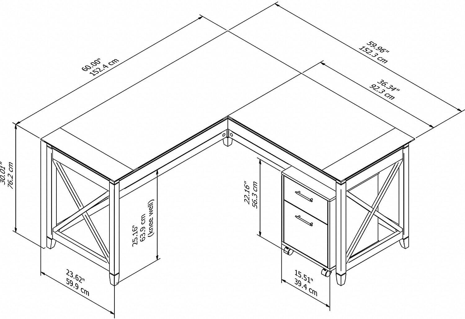 Key West L Desk with Mobile File Cabinet in Reclaimed Pine - Engineered Wood