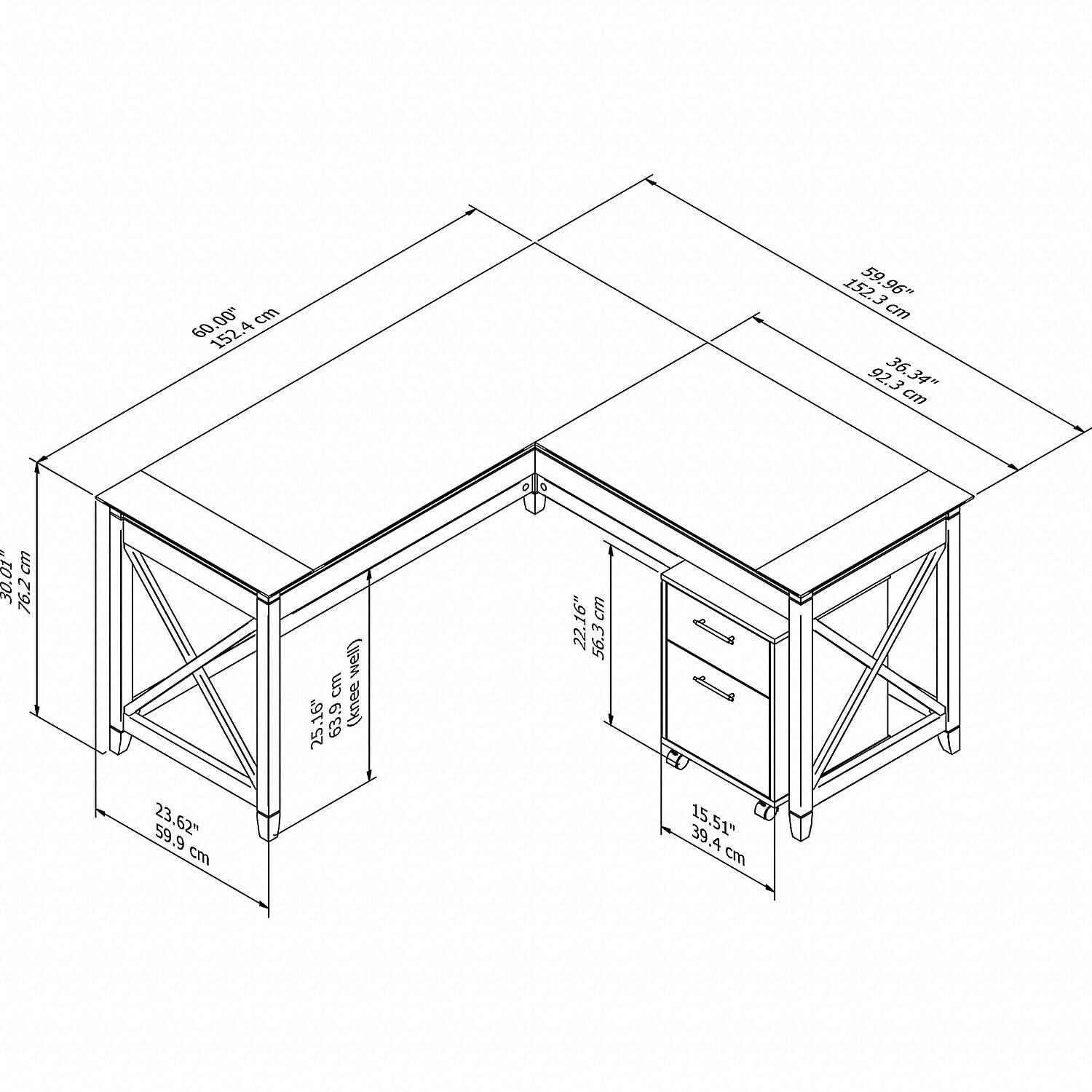 Key West L Desk with Mobile File Cabinet in Reclaimed Pine - Engineered Wood