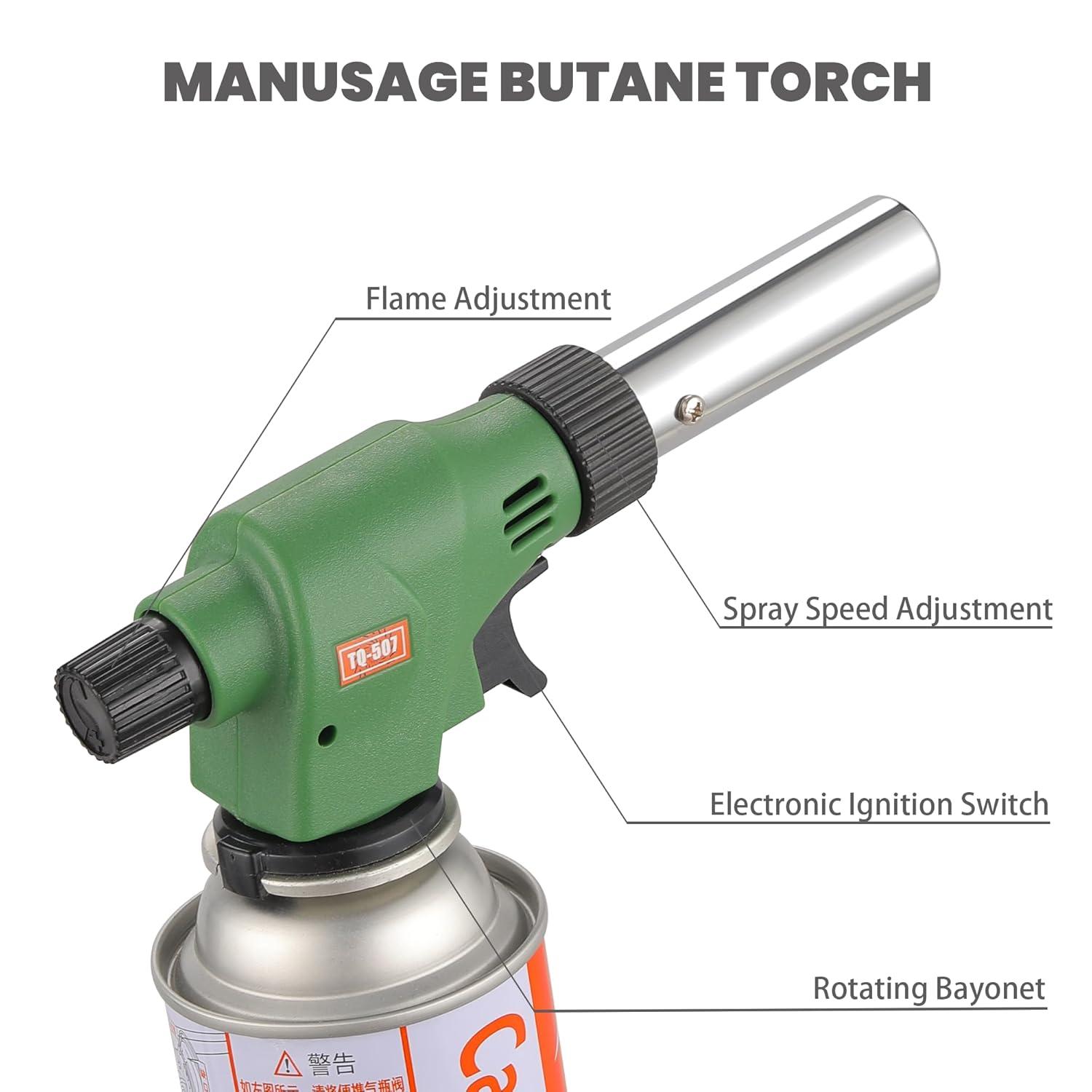 Versatile Butane Torch Kitchen Blow Lighter, With Adjustable Flame for Cooking, Creme Brulee, Sushi, Searing, Baking, BBQ - Professional Cooking Torch (Butane Gas Not Included)