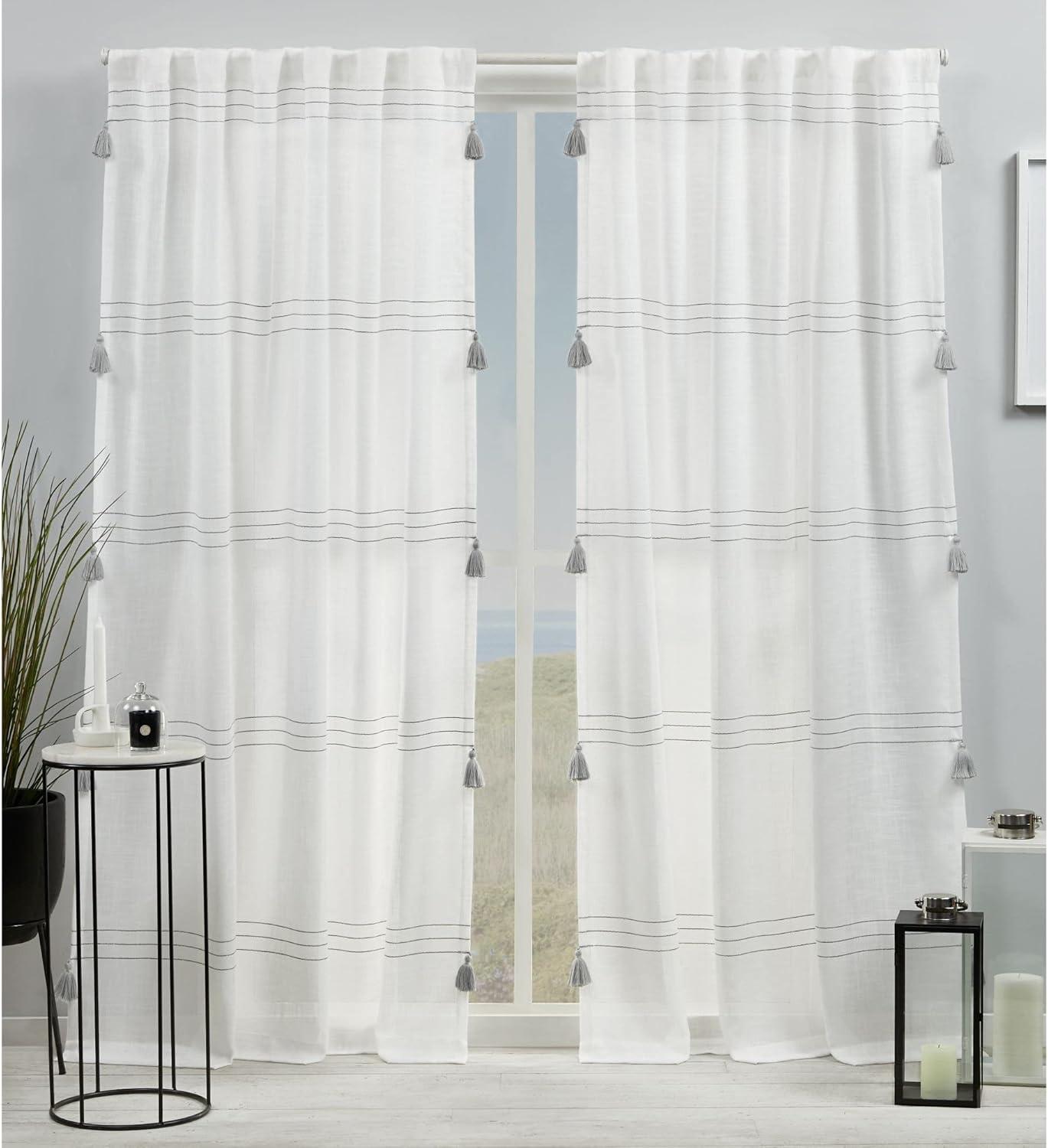84"x54" Demi Light Filtering Curtain Panel with Tassels Black - Exclusive Home