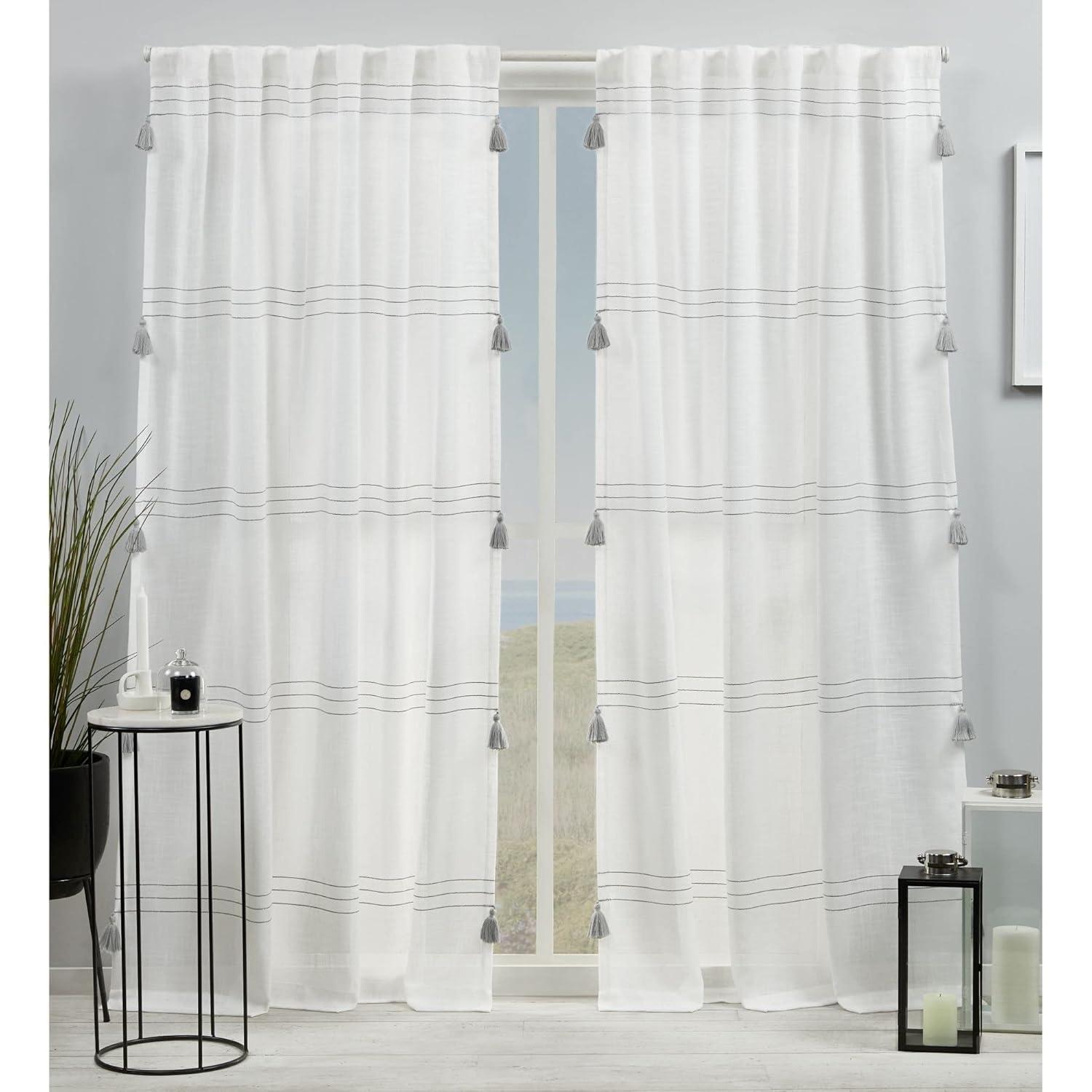 84"x54" Demi Light Filtering Curtain Panel with Tassels Black - Exclusive Home