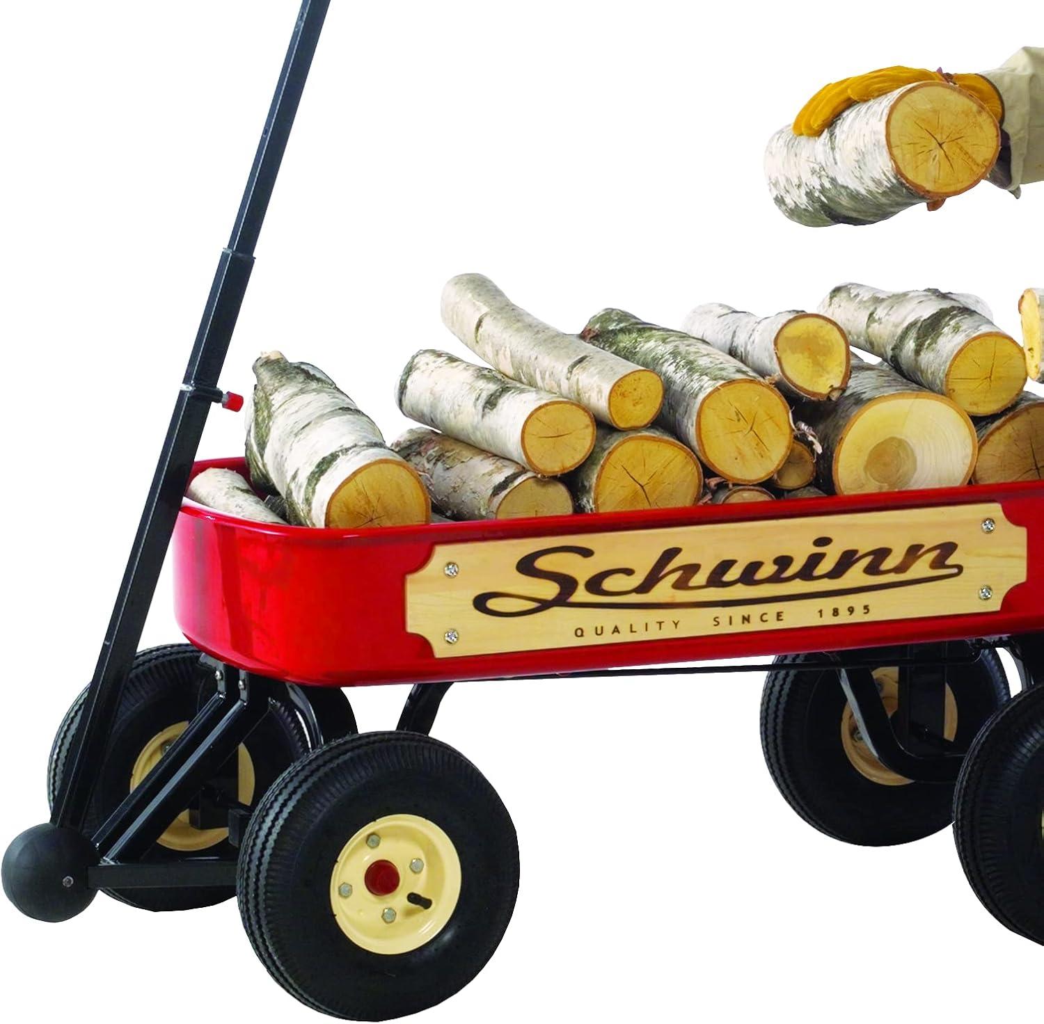 Schwinn Red Alloy Steel and Wood Quad Steer Wagon