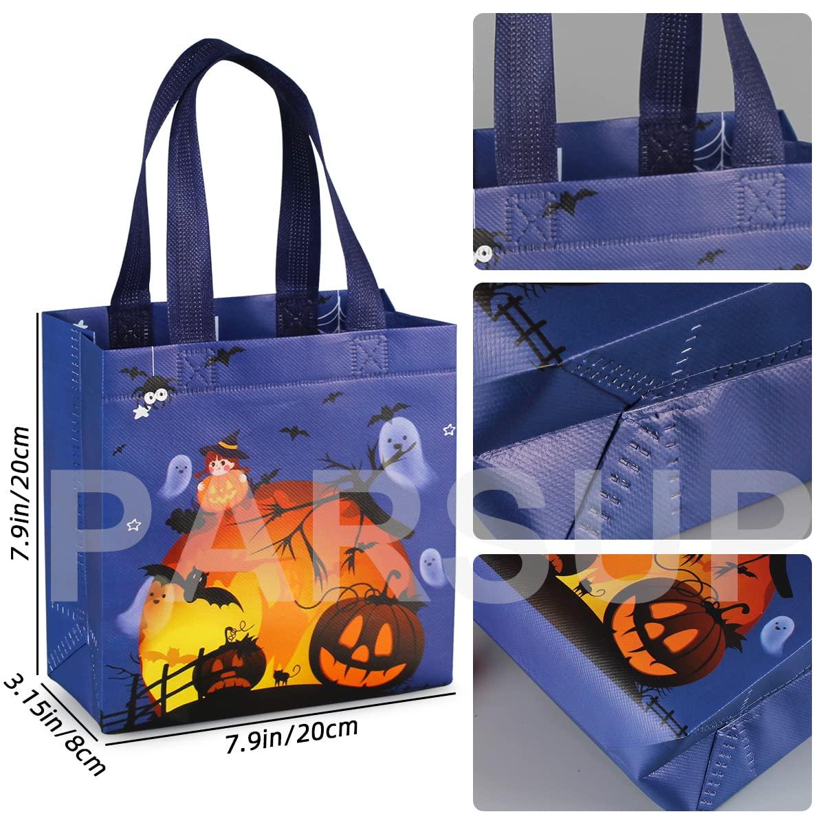 PARSUP Halloween Trick or Treat Bags, 16PCS Small Gift Tote Non-Woven Bags with Handles for Gifts Wrapping, Halloween Party Supplies, 7.9 * 7.9 * 3.15"
