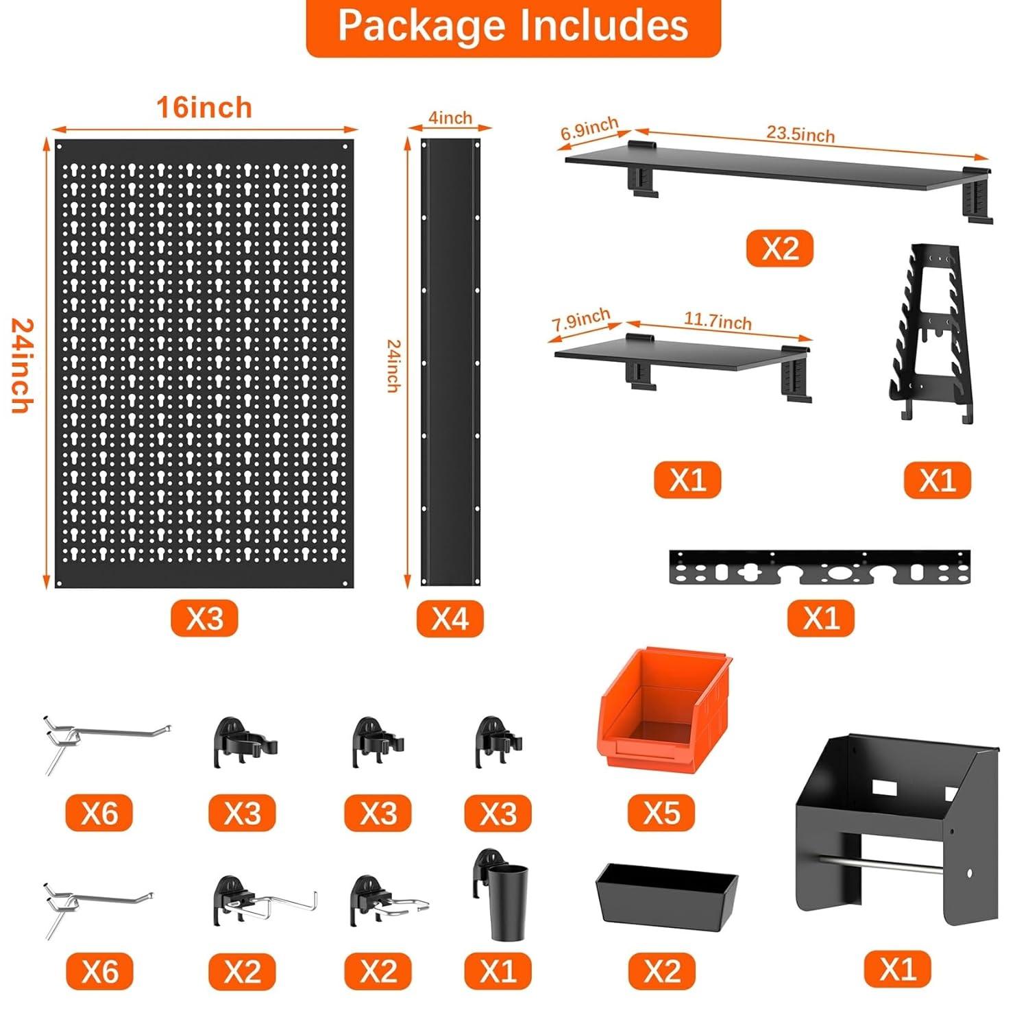 Metal Pegboard Wall Organizer – 4ft Wide