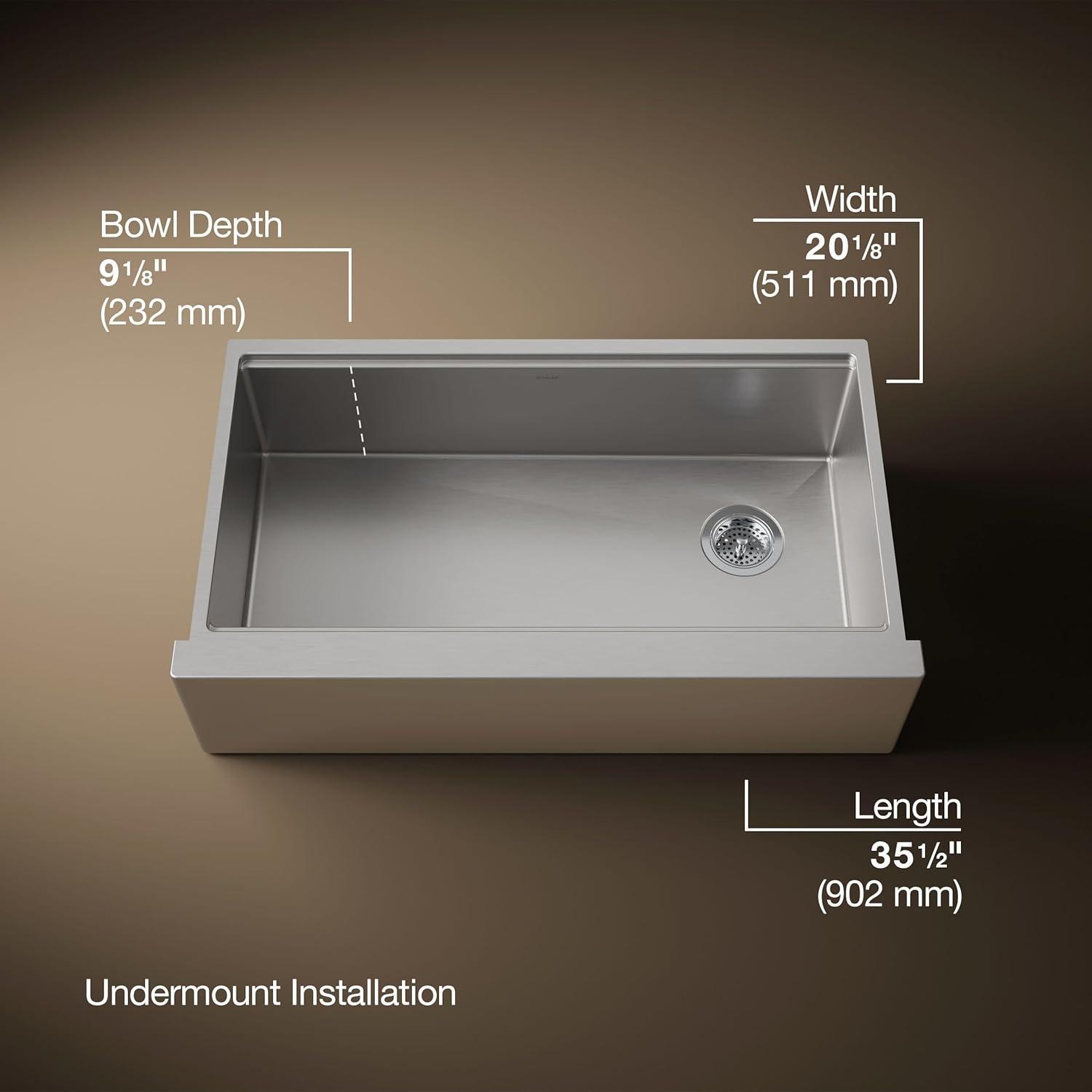 Strive 36" Stainless Steel Farmhouse Undermount Single-Bowl Kitchen Sink