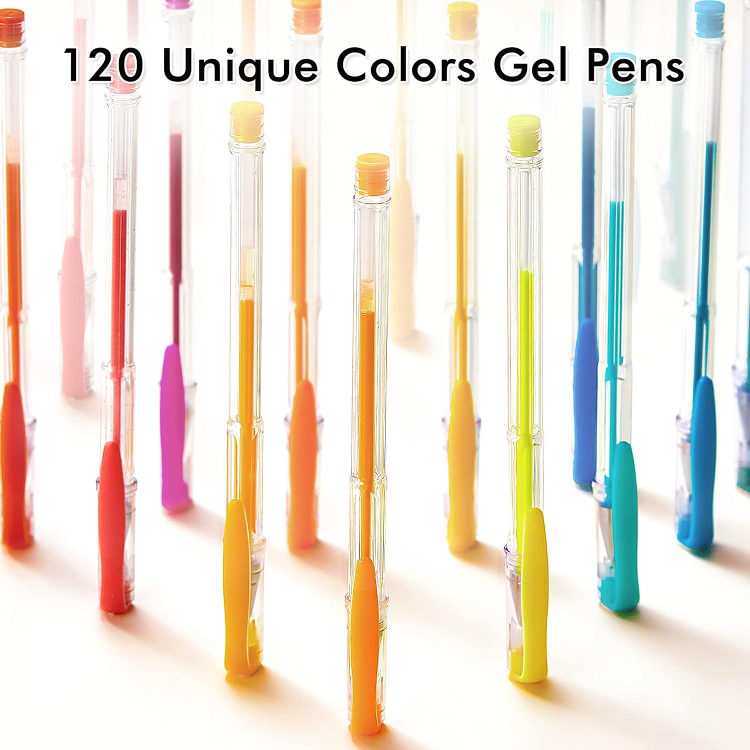 Shuttle Art 120 Unique Colors (No Duplicates) Gel Pens Colored Gel Pen Set for Adult Coloring Books Art Markers