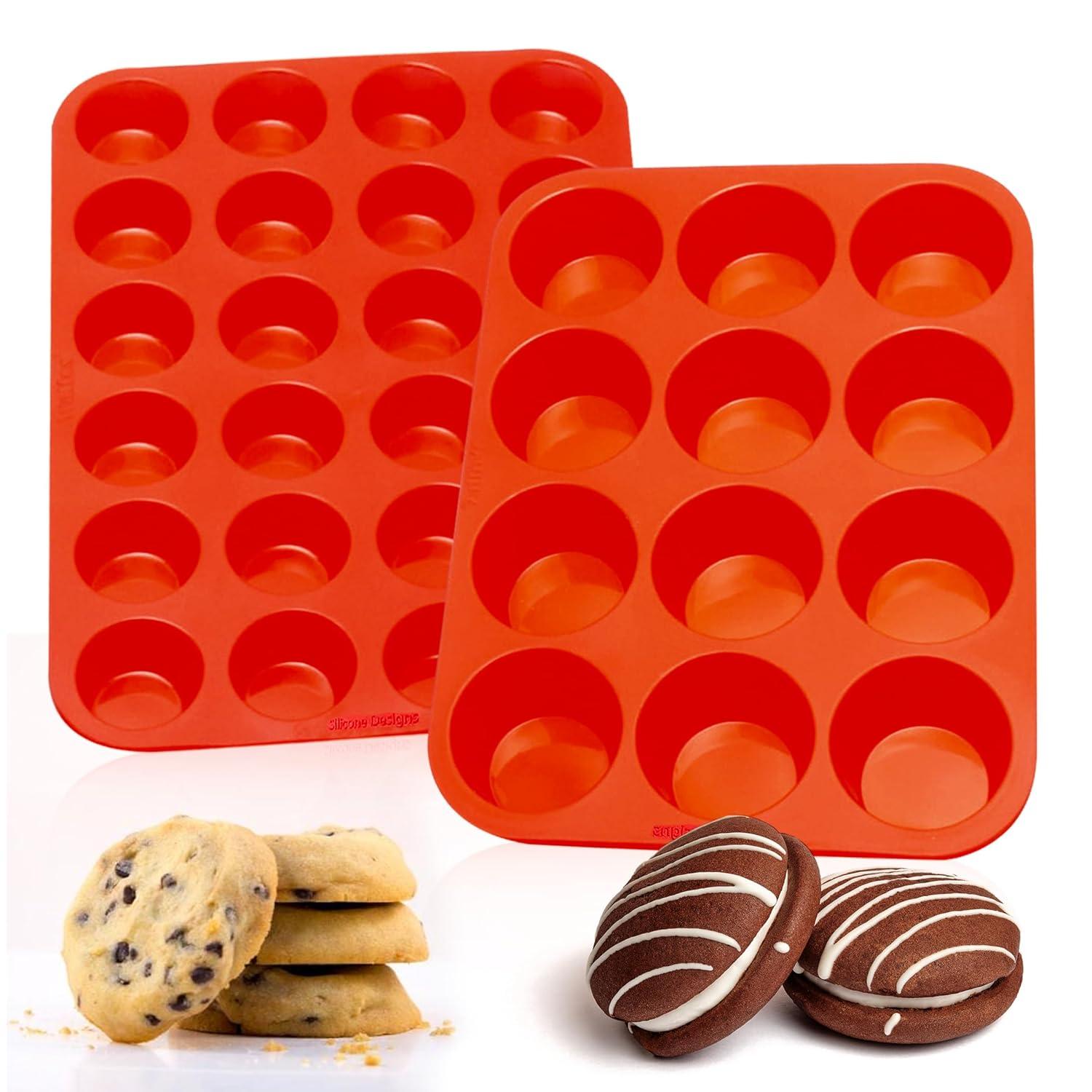 RUseeN Silicone Muffin Pan 2 Pack - 12 Cups Regular Silicone Cupcake Pan, Non-stick Silicone Great for Making Muffin Cakes, Tart, Bread - BPA Free and Dishwasher Safe