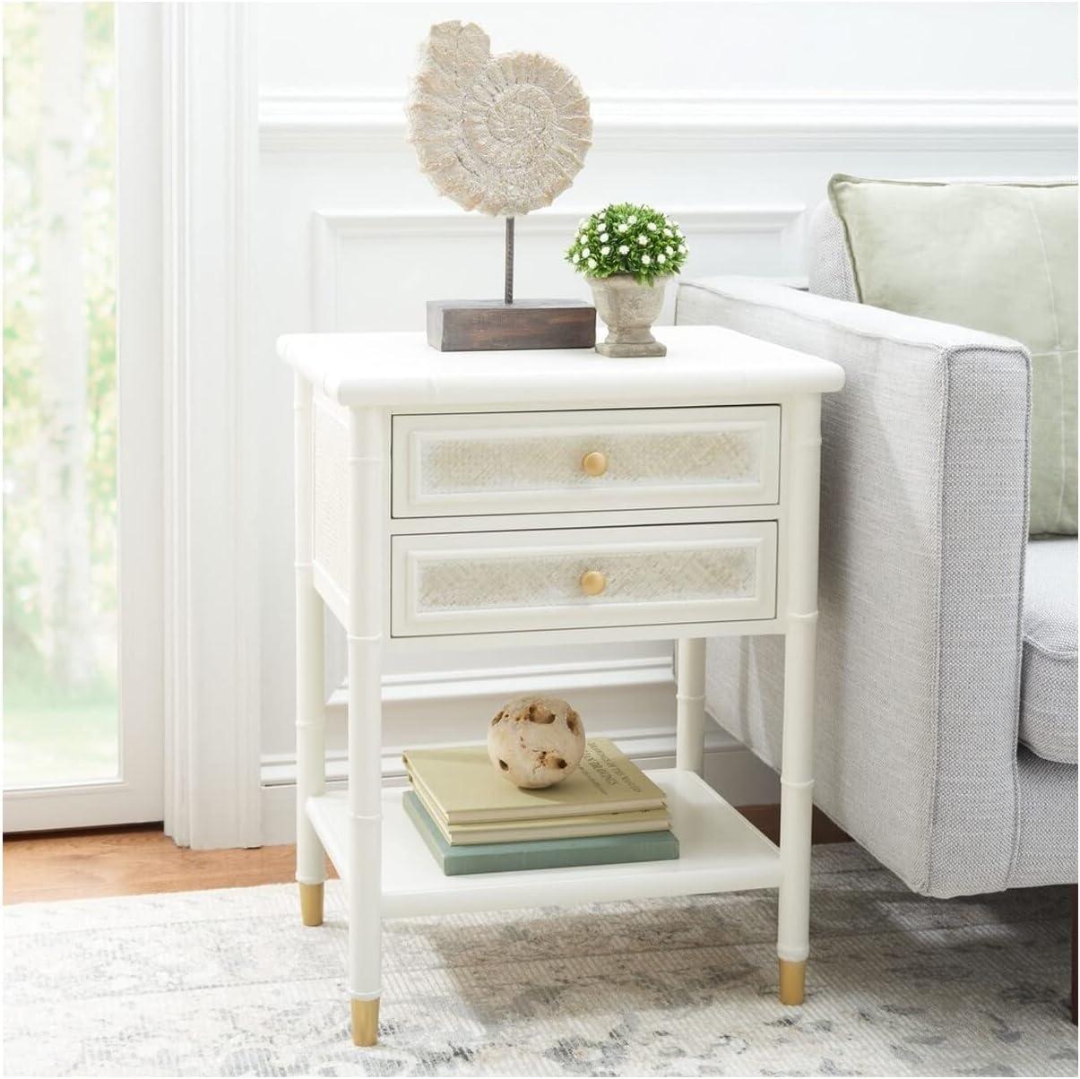 Ahab 2 Drawer 1 Shelf Accent Table - White/Gold - Safavieh